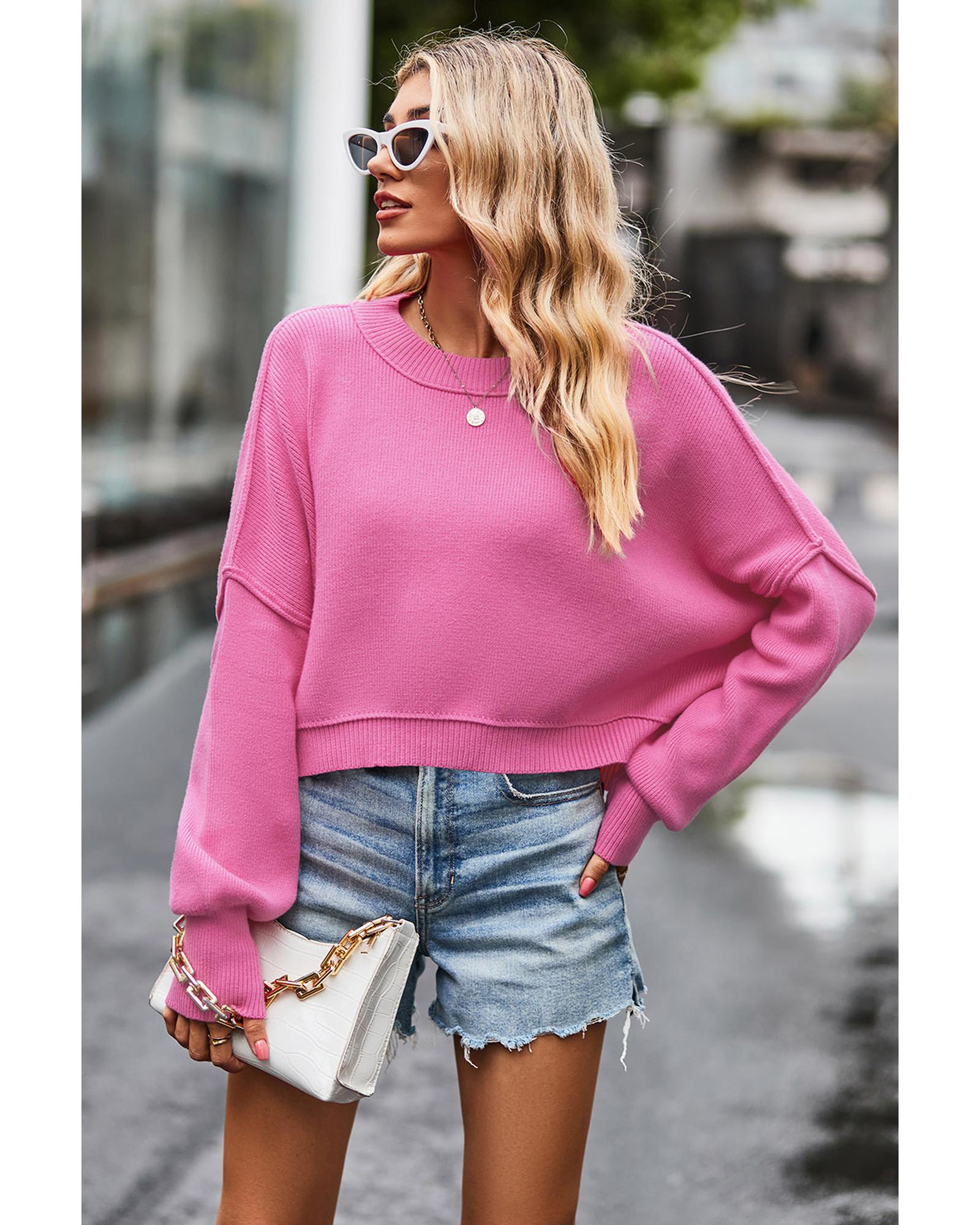 V539-AZEXDC2723508-P106-M-202506140025-00 Ribbed Trim Drop Shoulder Baggy Sweater - M - Image 1