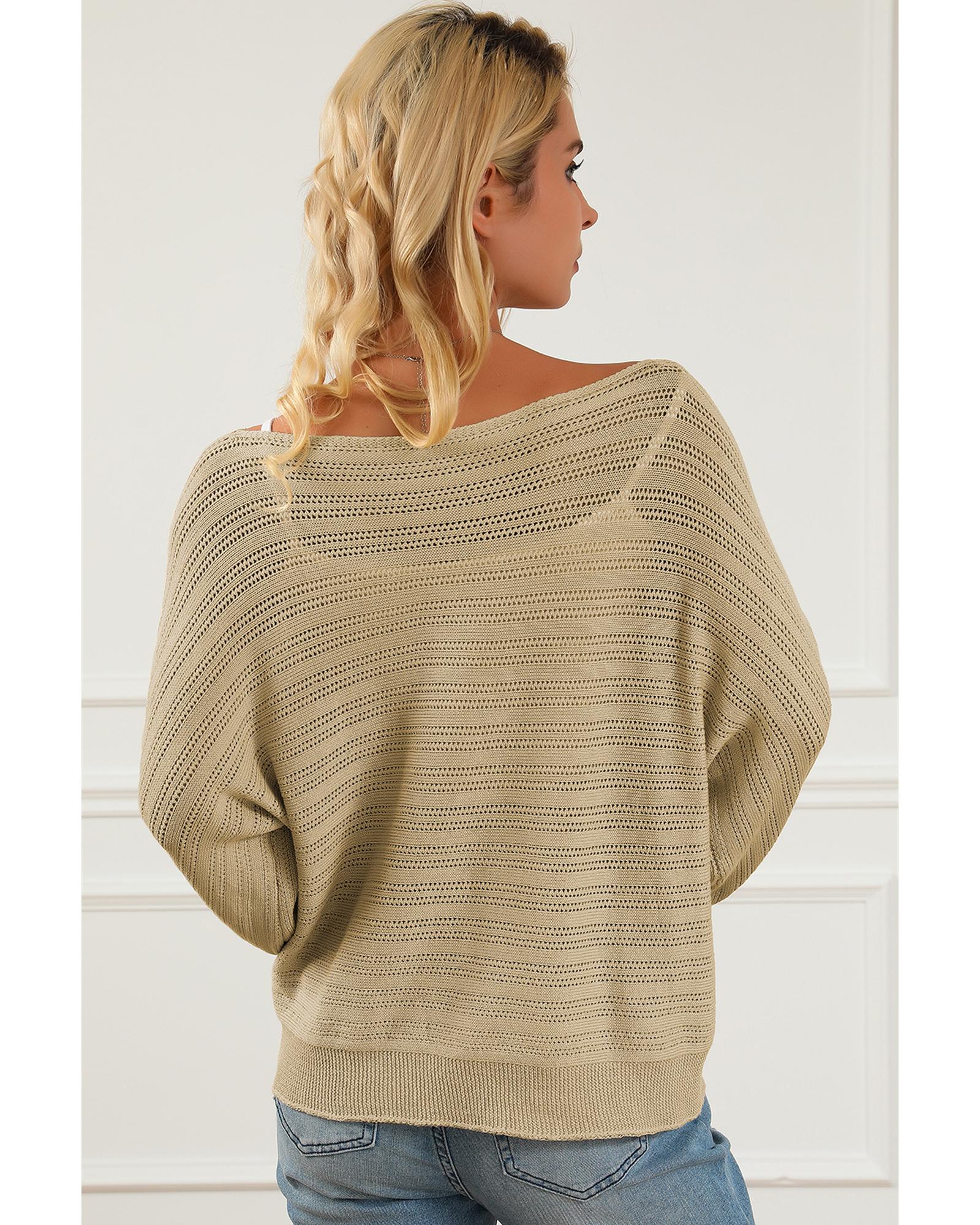 V539-AZEXDC2723527-18-L-202508281905-00 Apricot Lantern Sleeve Eyelets Textured Knit Sweater - L - Image 1