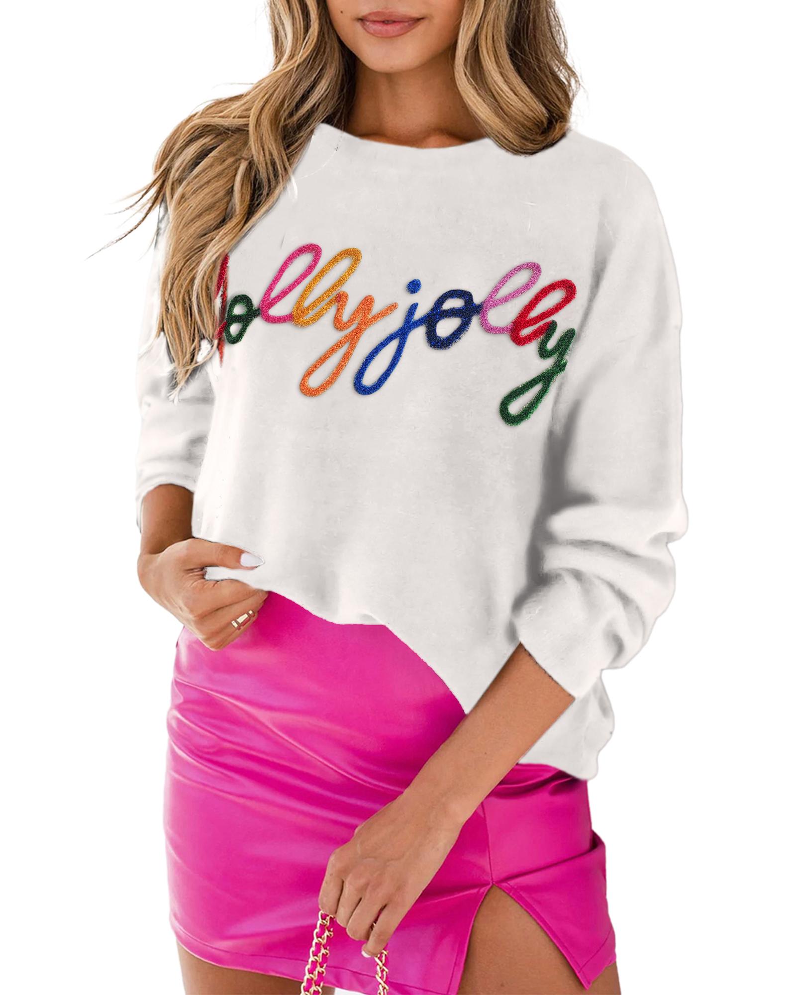 V539-AZEXDC2723655-P1-S-202508292030-00 White Holly Jolly Round Neck Casual Sweater - S - Image 1