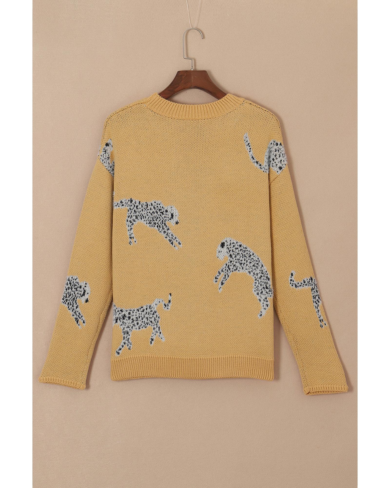 V539-AZEXDC2723908-P1016-L-202506140153-00 Camel Fuzzy Cheetah Accent Round Neck Sweater - L - Image 1