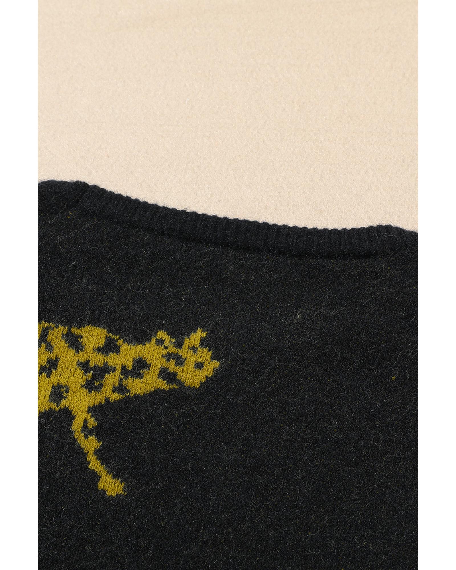 V539-AZEXDC2723920-P2-XL-202508282045-00 Black Cheetah Pattern Knit Round Neck Sweater - XL - Image 1