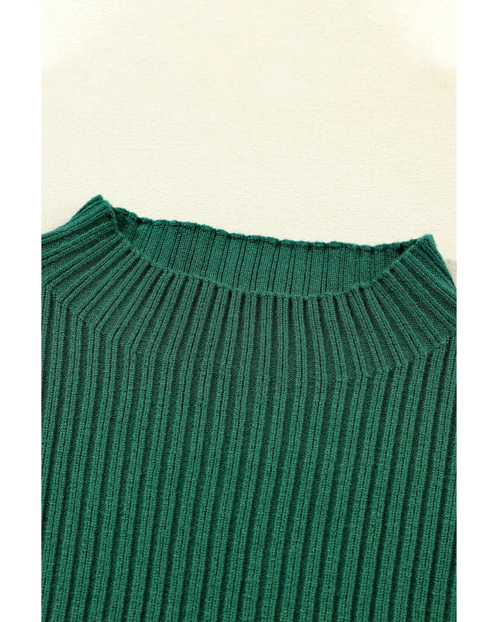 V539-AZEXDC2724250-P309-M-202508281955-00 Blackish Green Patch Pocket Ribbed Knit Short Sleeve Sweater - M - Image 1