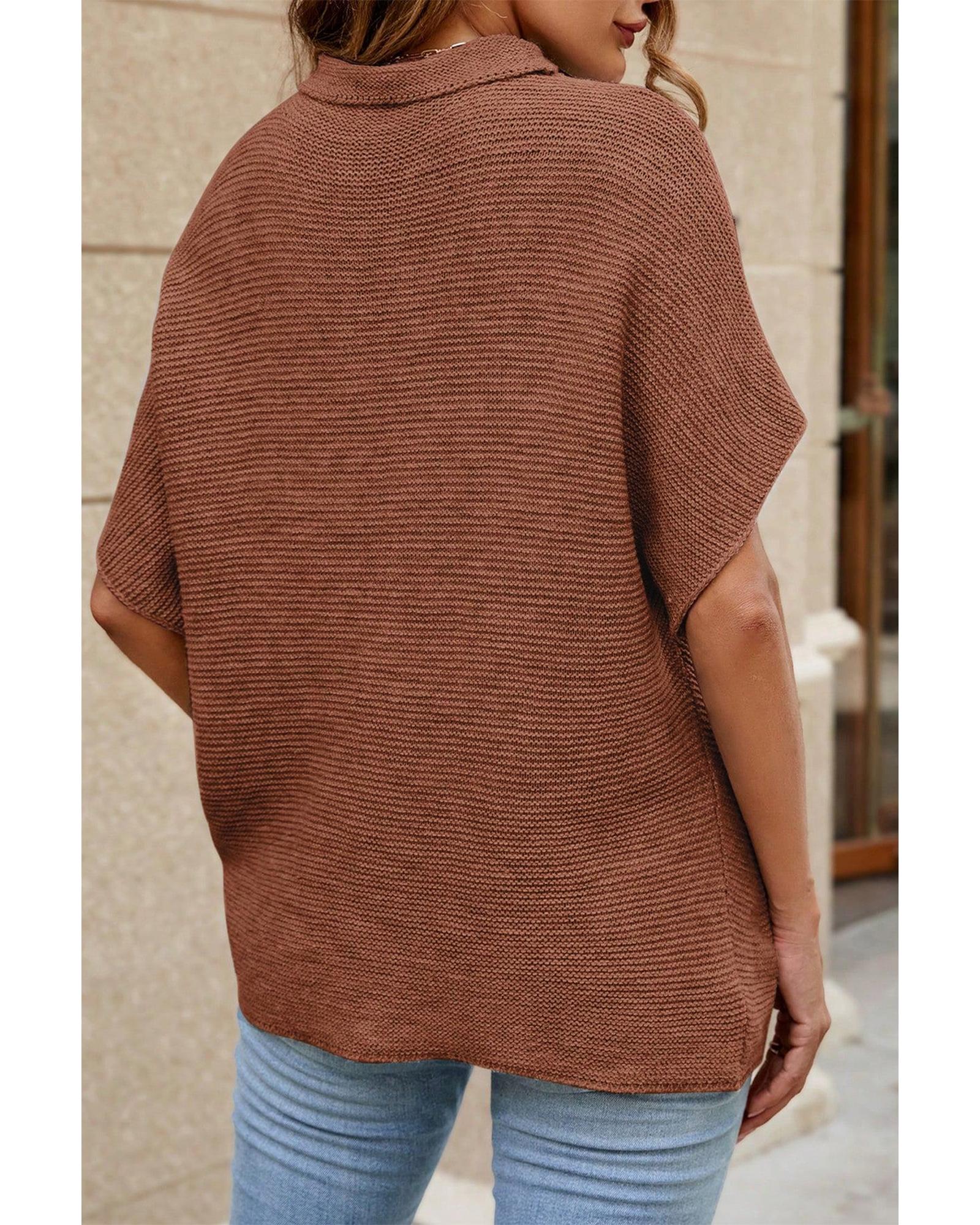 V539-AZEXDC2724518-P1017-S-202508280525-00 Coffee High Neck Short Bat Sleeve Sweater - S - Image 1