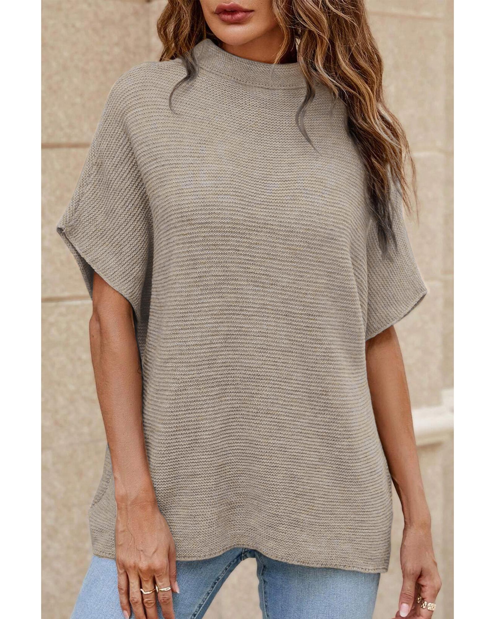 V539-AZEXDC2724518-P18-S-202508281240-00 Apricot High Neck Short Bat Sleeve Sweater - S - Image 1