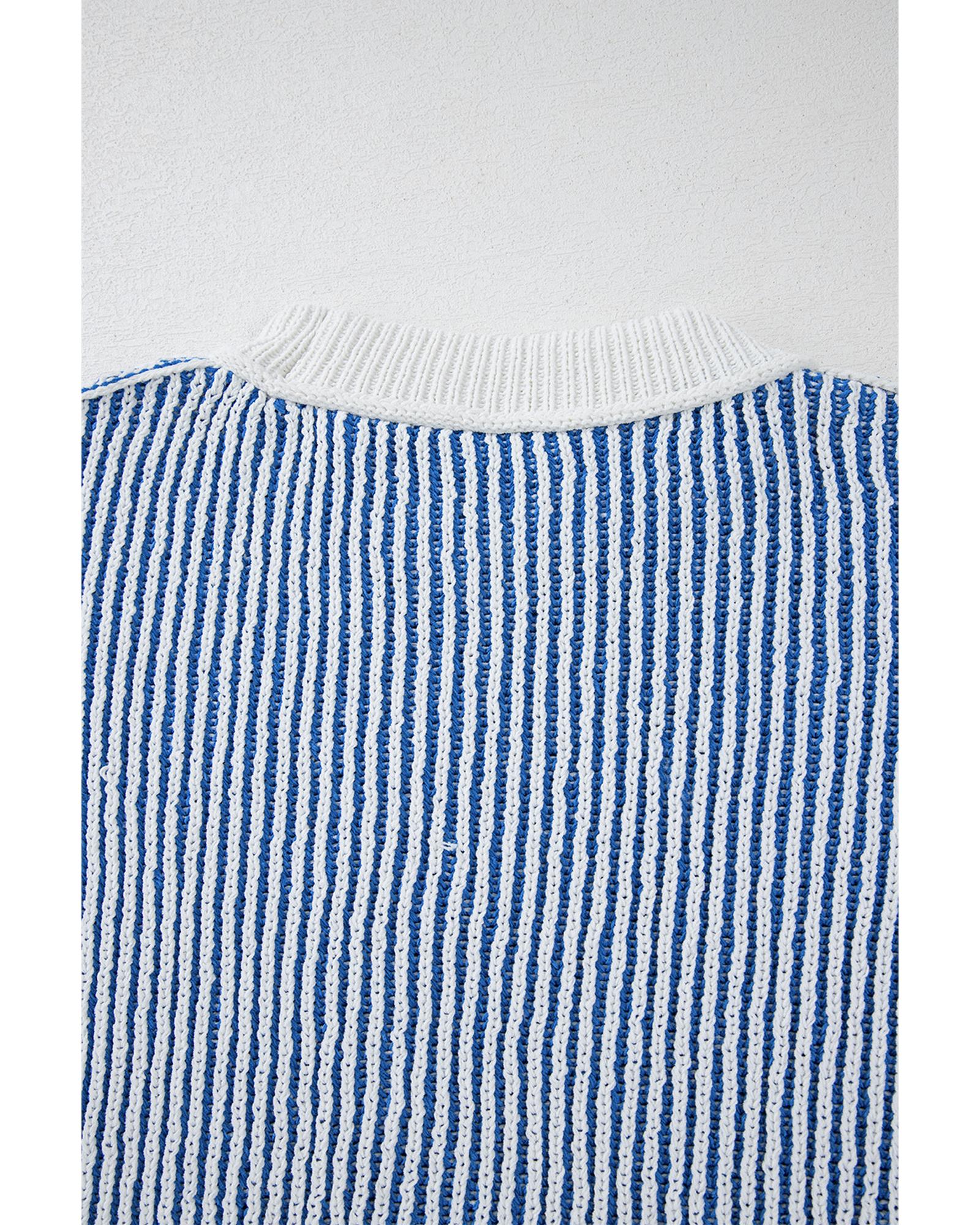 V539-AZEXDC2724800-P5-3XL-202508291735-00 Dark Blue Striped Textured Knit Contrast Edge Loose Sweater - 3XL - Image 1