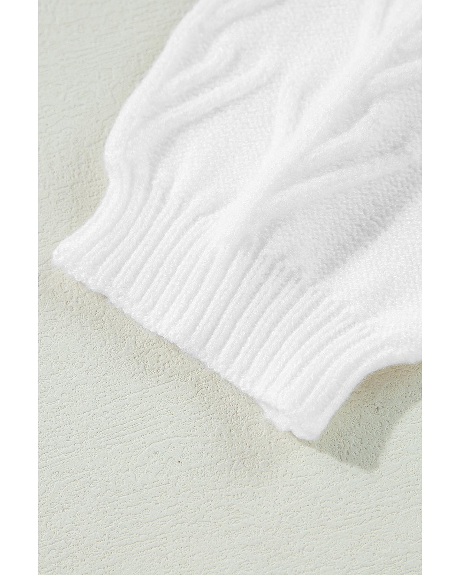 V539-AZEXDC2724822-P1-XL-202508281645-00 White Flower Detail Knitted Notched Neck Sweater - XL - Image 1