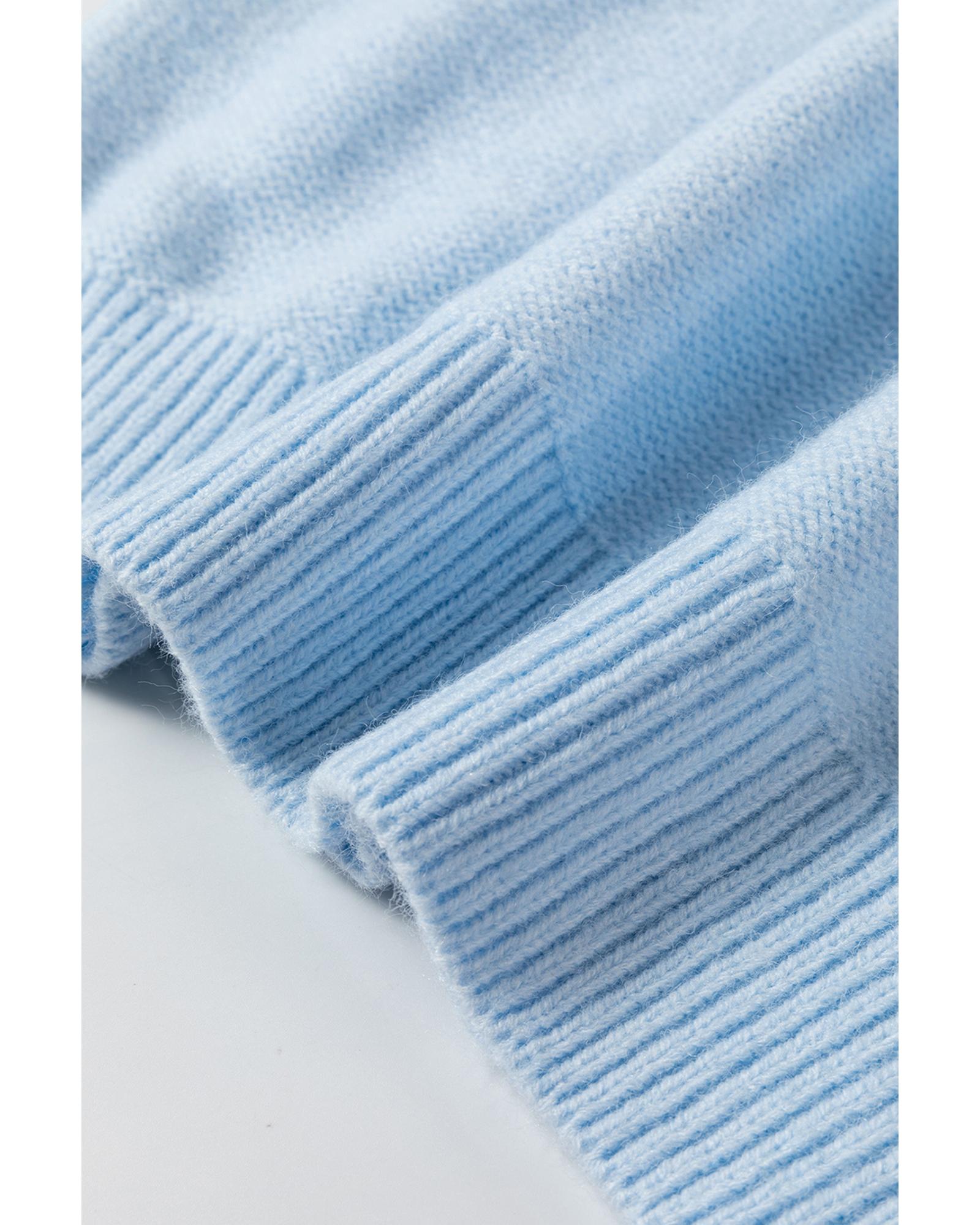 V539-AZEXDC2724823-P4-L-202508291325-00 Light Blue Knitted Flower Pattern Ribbed Edge Sweater - L - Image 1