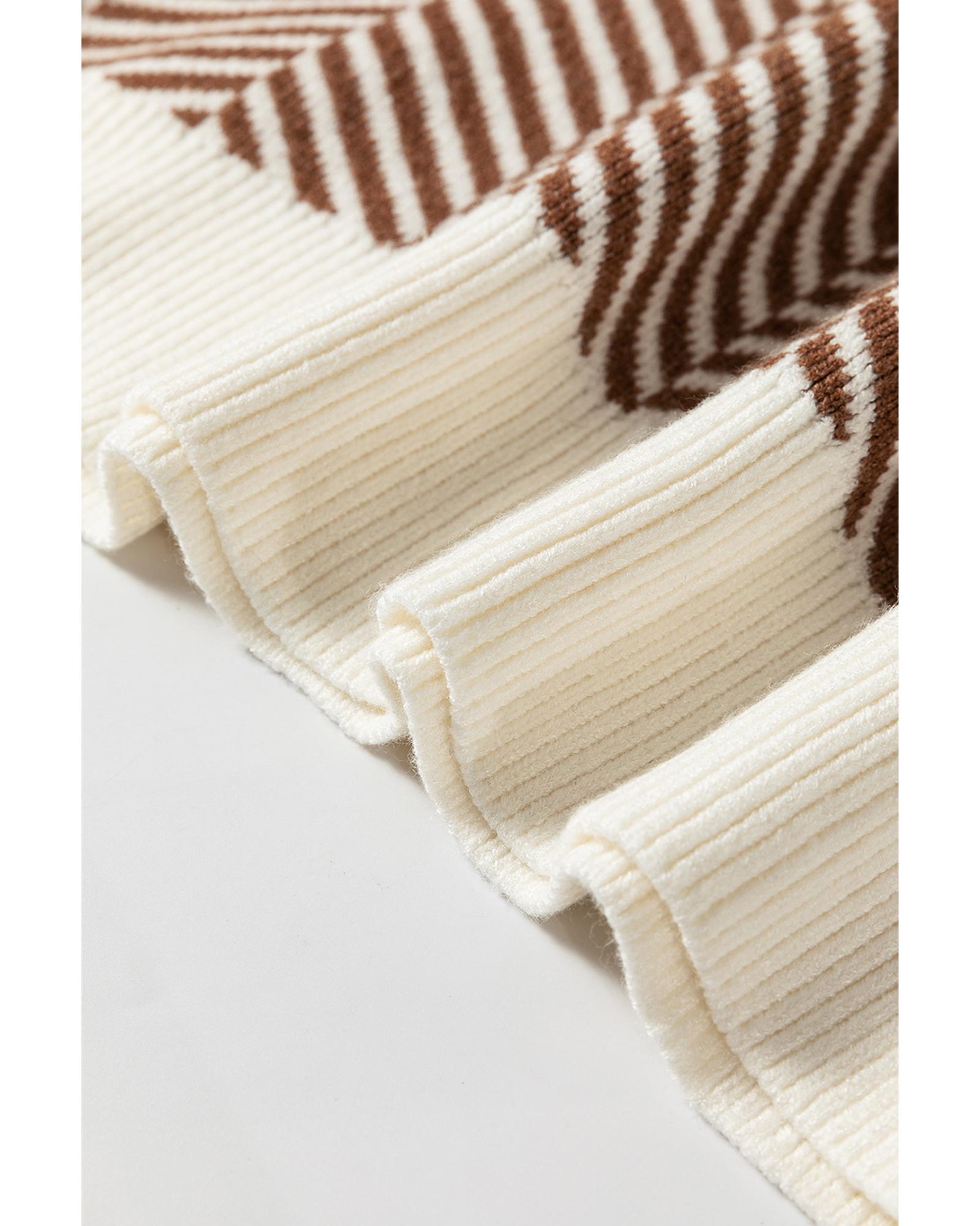 V539-AZEXDC2724829-P1017-XL-202508280350-00 Coffee Contrast Edge Crew Neck Drop Shoulder Sweater - XL - Image 1