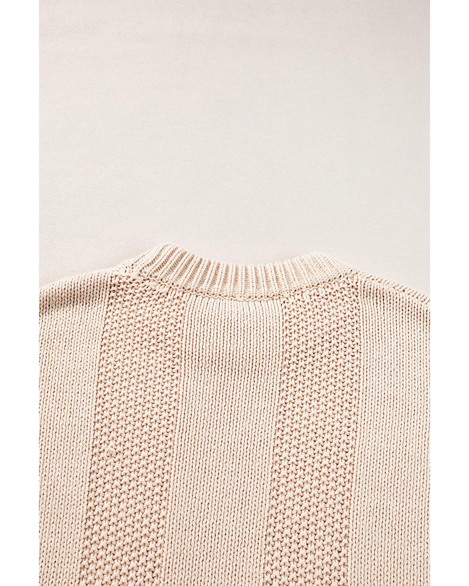 V539-AZEXDC2724881-P5016-L-202508281545-00 Pale Khaki Solid Color Cable Knit Ribbed Loose Sweater - L - Image 1