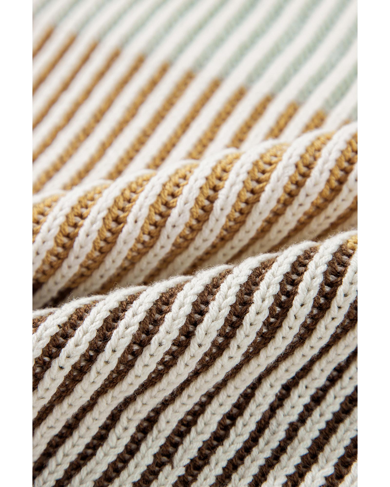 V539-AZEXDC2725196-P1722-XL-202508300310-00 Brown Colorblock Textured Knit Bubble Sleeve Sweater - XL - Image 1