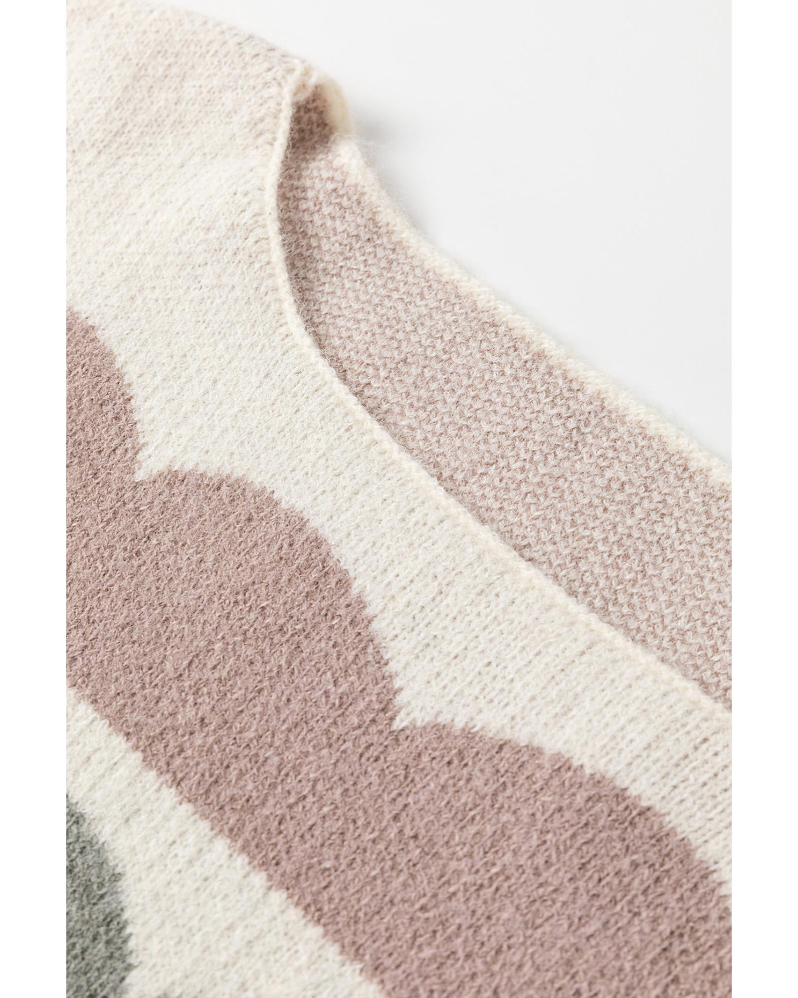 V539-AZEXDC2725266-P1122-M-202508300350-00 Gray Wave Striped Balloon Sleeve Drop Shoulder Sweater - M - Image 1