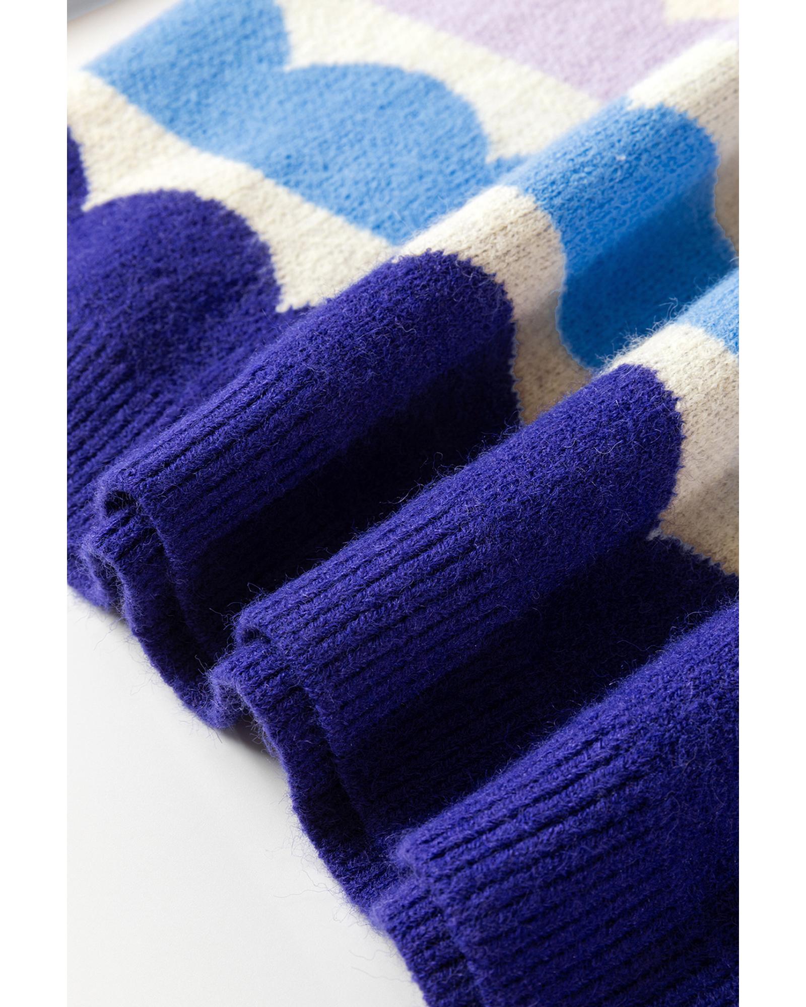 V539-AZEXDC2725266-P522-S-202506140147-00 Dark Blue Wave Striped Balloon Sleeve Drop Shoulder Sweater - S - Image 1