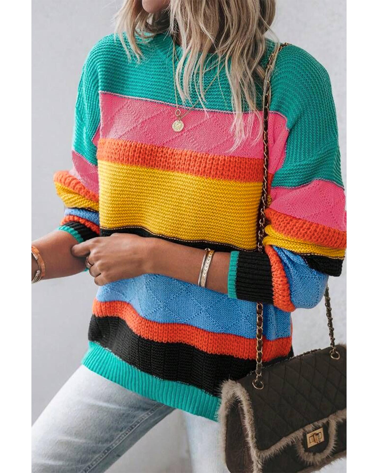 V539-AZEXDC2725437-P722-XL-202508282240-00 Yellow Colorblock Mixed Textured Drop Shoulder Sweater - XL - Image 1
