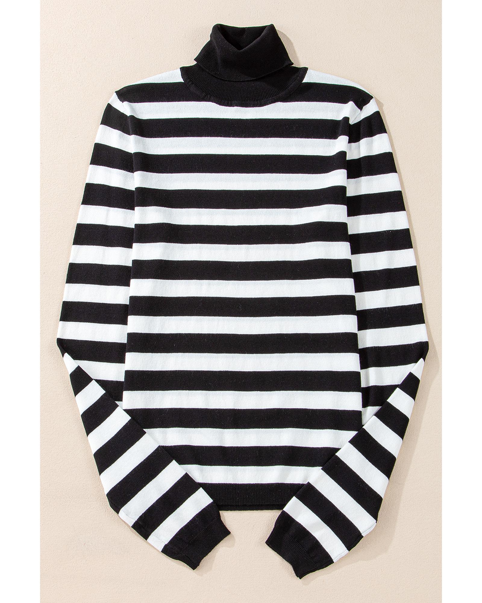 V539-AZEXDC2725470-P219-S-202506132306-00 Black Stripe Slim Fit High Neck Knit Sweater - S - Image 1