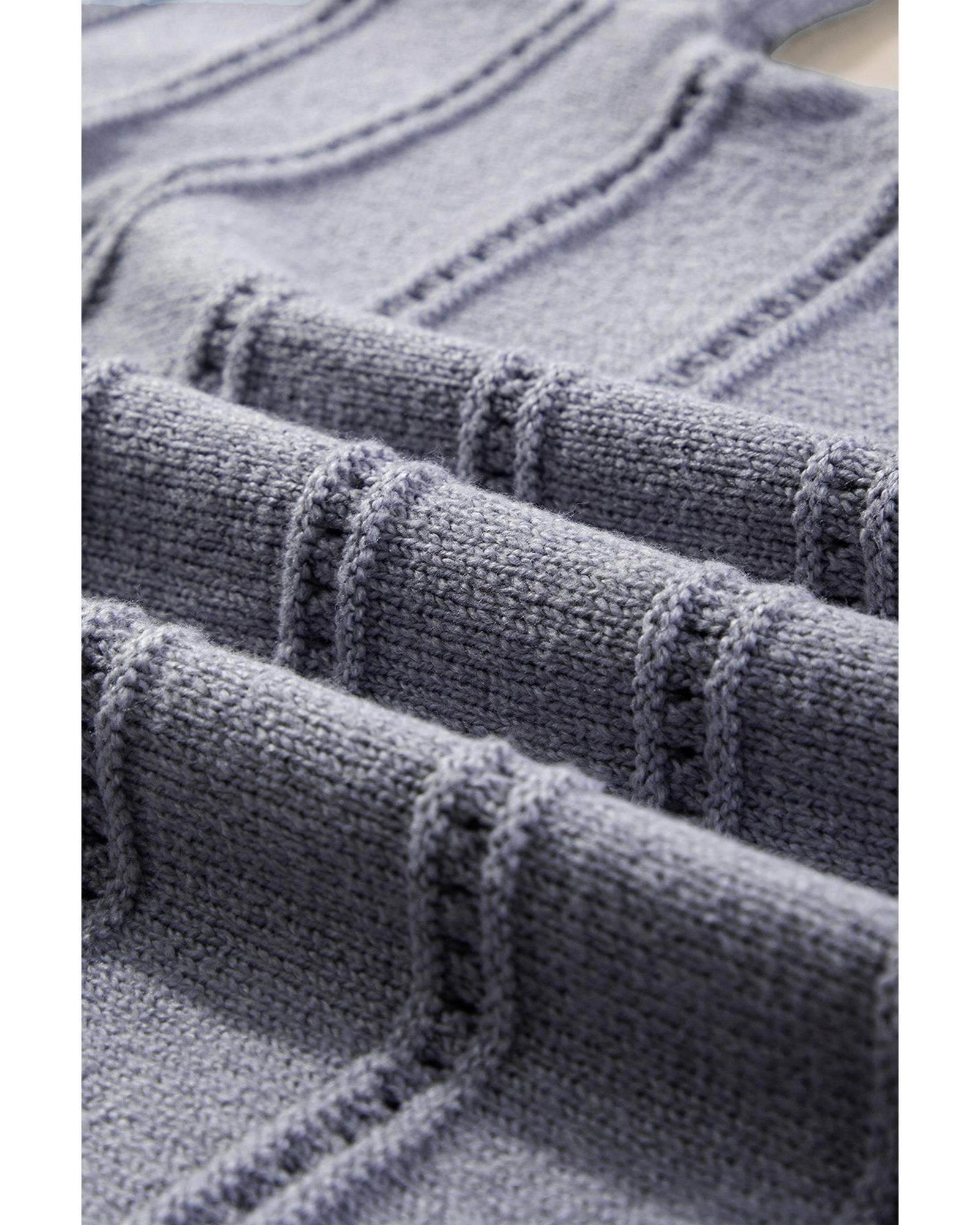 V539-AZEXDC2725544-P1011-S-202506132336-00 Light Grey Boat Neck Drop Shoulder Pointelle Knit Sweater - S - Image 1