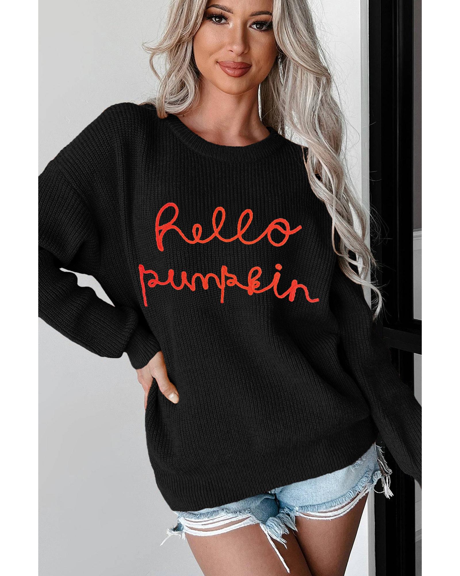 V539-AZEXDC2725576-P2-XL-202508291910-00 Black Hello Pumpkin Graphic Sweater - XL - Image 1