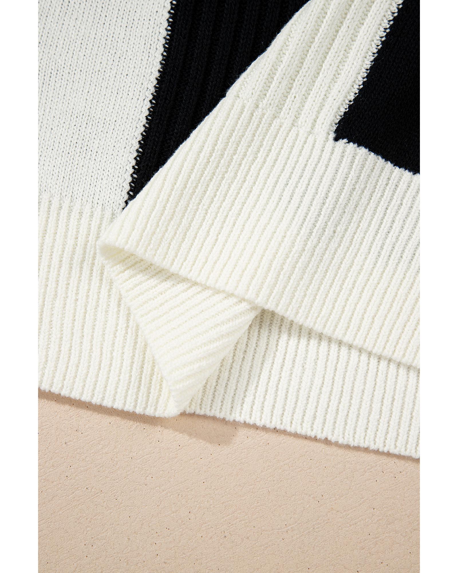 V539-AZEXDC2725991-P222-S-202506140311-00 Black Checkered Color Block Crew Neck Short Sleeve Sweater - S - Image 1