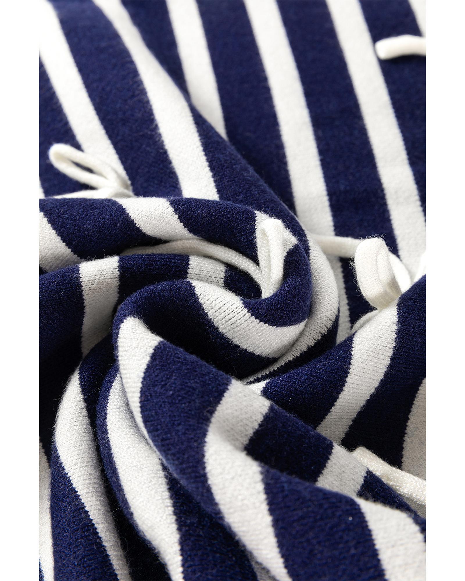 V539-AZEXDC2726052-P519-XL-202508280100-00 Blue Stripe Knitted Bow Decor Sweater Vest - XL - Image 1