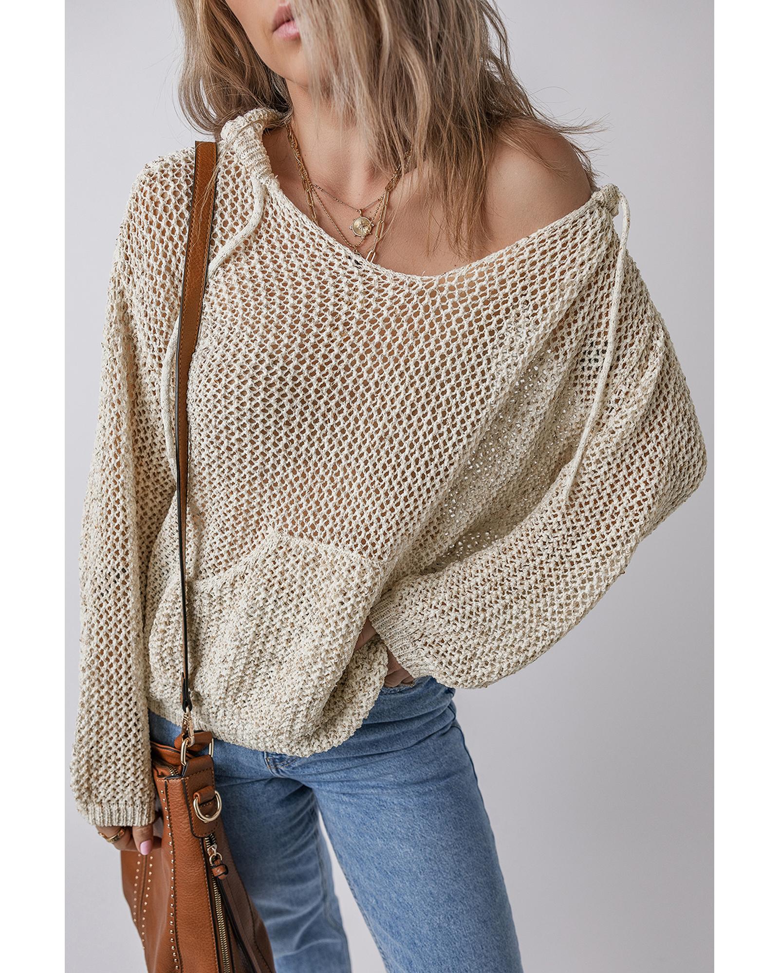 V539-AZEXDC2726072-P2015-XL-202508290140-00 Jet Stream Hollow-out Kangaroo Pocket V Neck Hooded Sweater - XL - Image 1