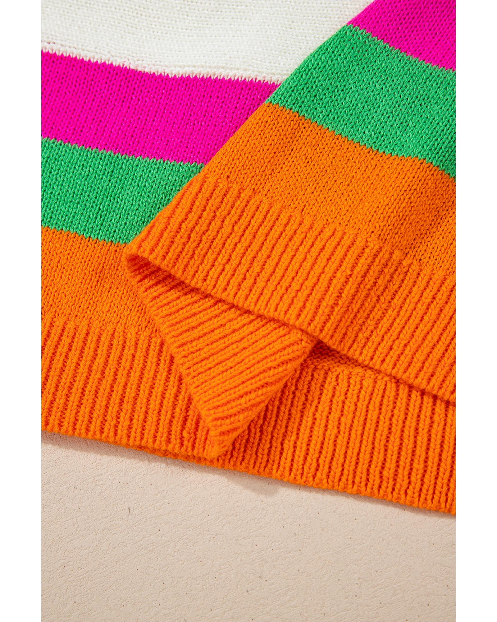 V539-AZEXDC2726093-P101-L-202508291305-00 White Star Pattern Colorblock Striped Edge Drop Shoulder Sweater - L - Image 1