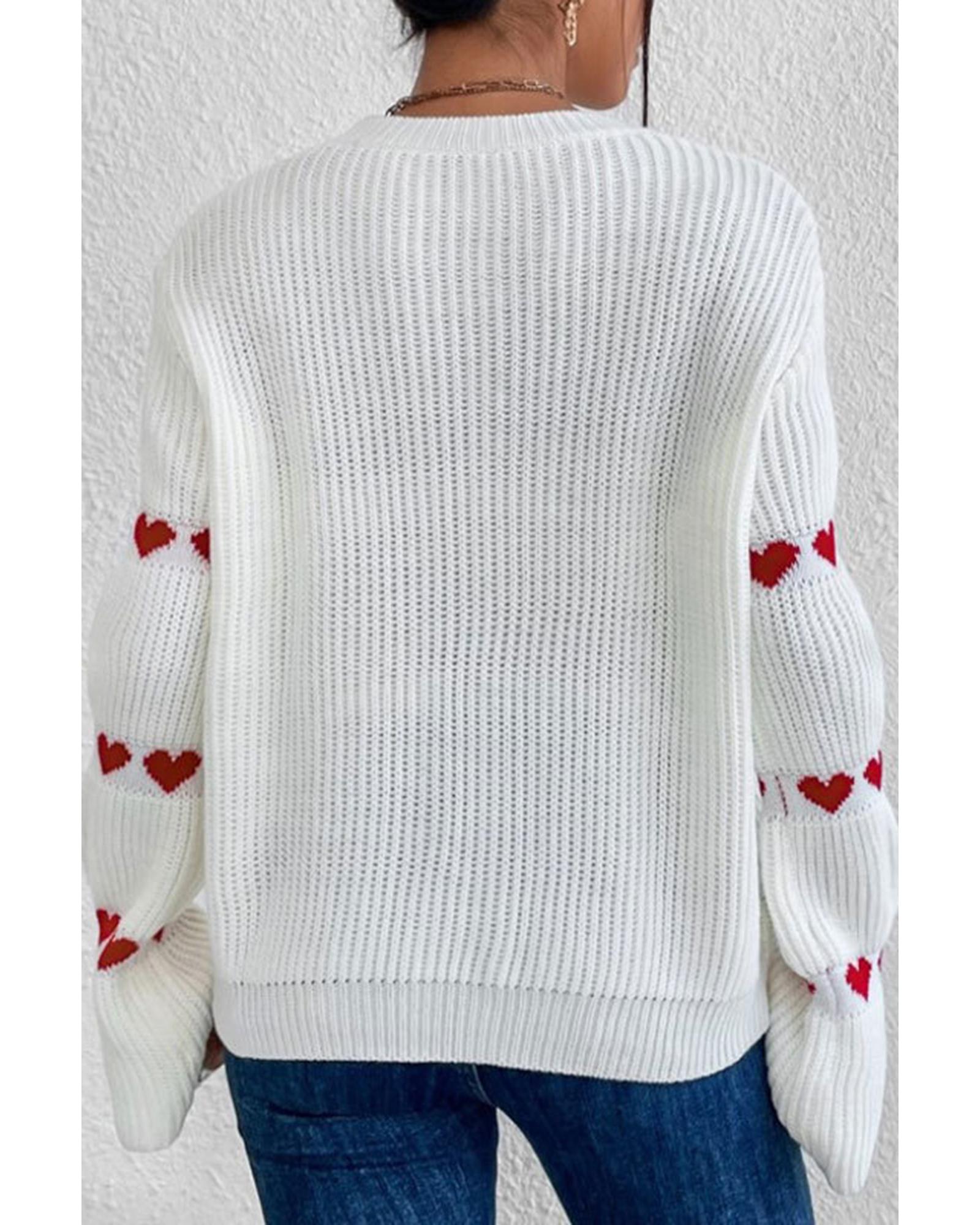 V539-AZEXDC2726106-P120-M-202508292150-00 White Heart Shape Bell Sleeve Valentine Sweater - M - Image 1