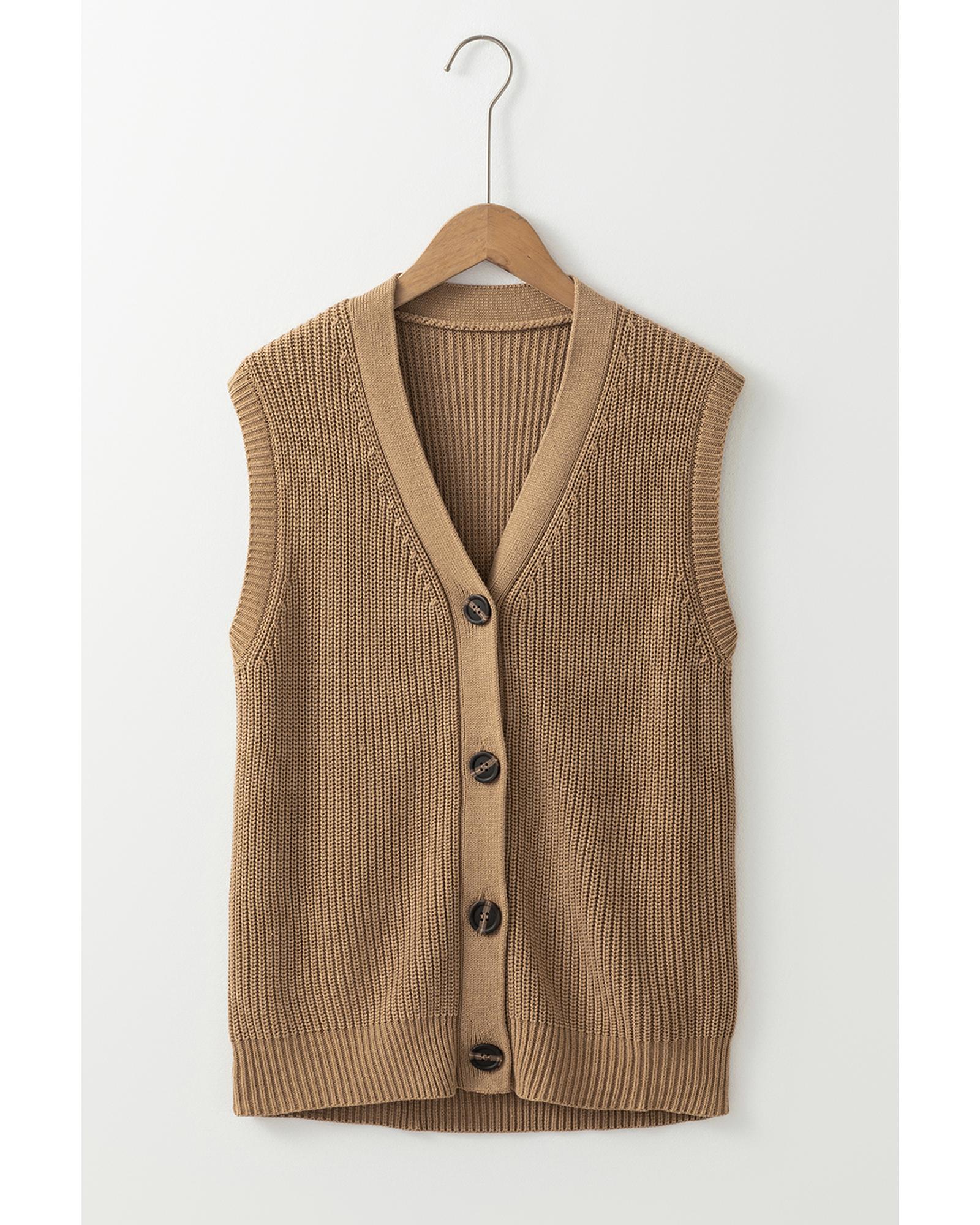 V539-AZEXDC274086-P6016-L-202508280515-00 Parchment V Neck Buttoned Front Sweater Vest - L - Image 1