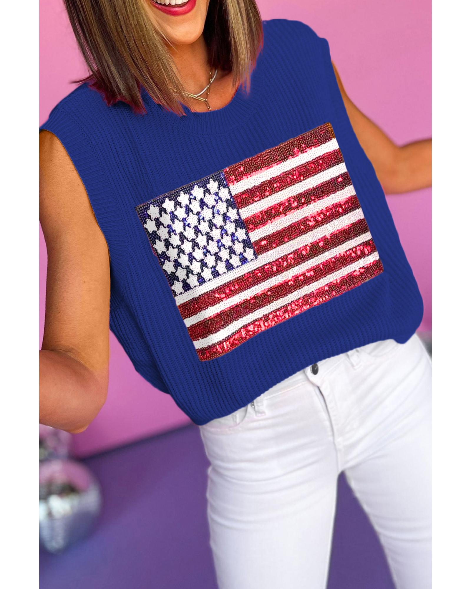 V539-AZEXDC276412-P105-XL-202508280545-00 Bluing Sparkling American Flag Knitted Vest - XL - Image 1