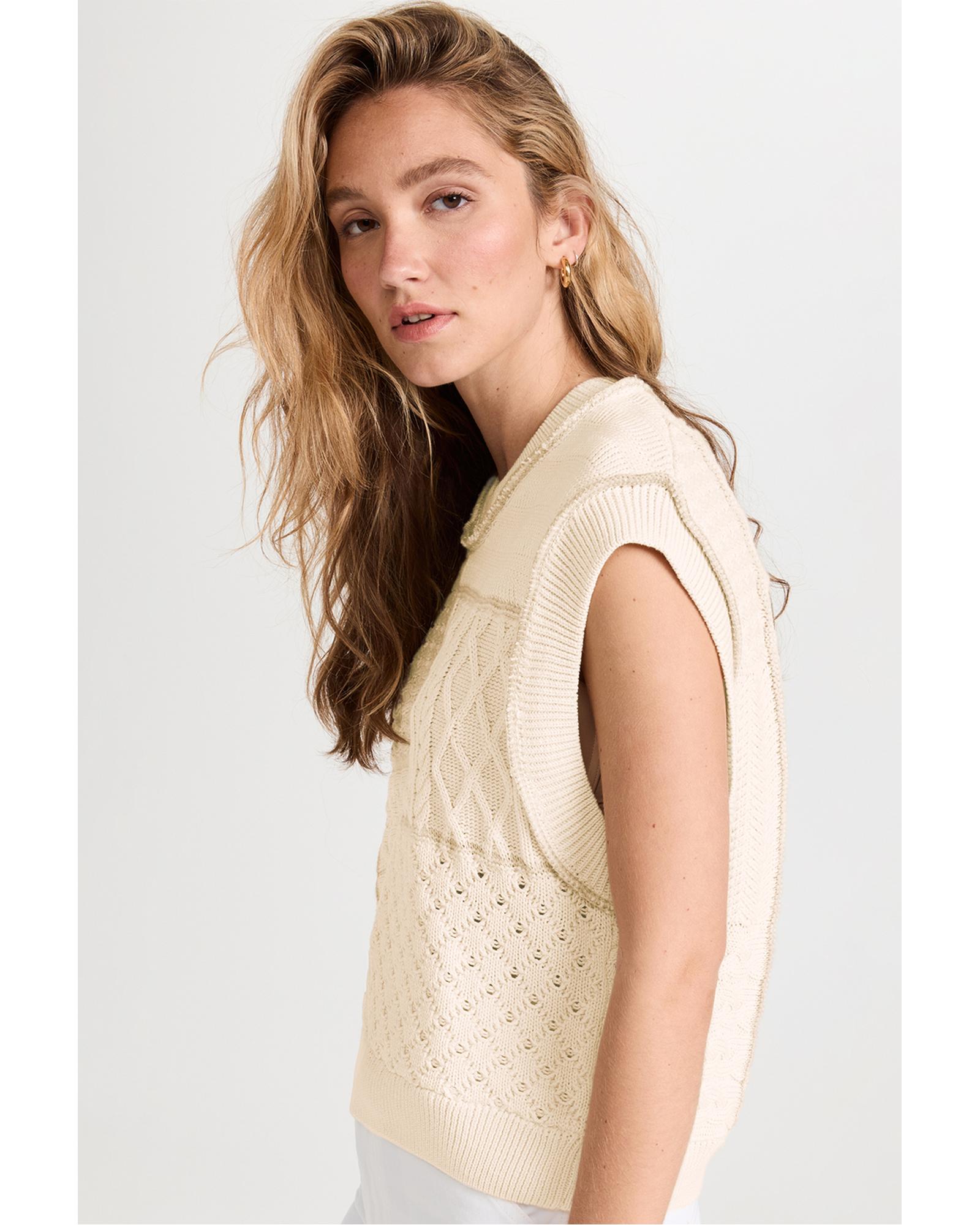 V539-AZEXDC276485-P15-L-202508280220-00 Beige Cable Knit Dolman Armholes Sweater Tank - L - Image 1