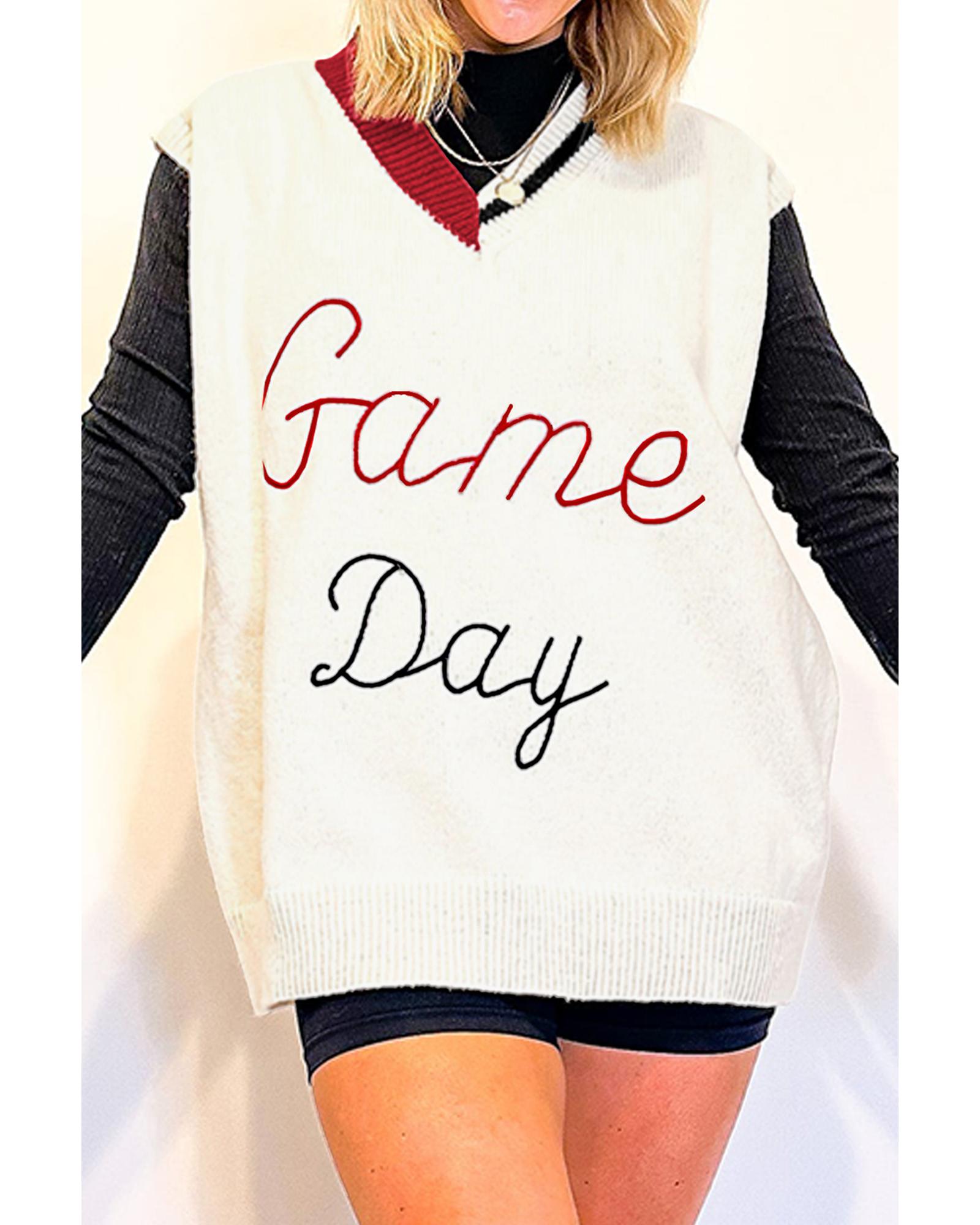 V539-AZEXDC276547-P101-XL-202508300450-00 White Vintage Game Day Sweater Vest - XL - Image 1