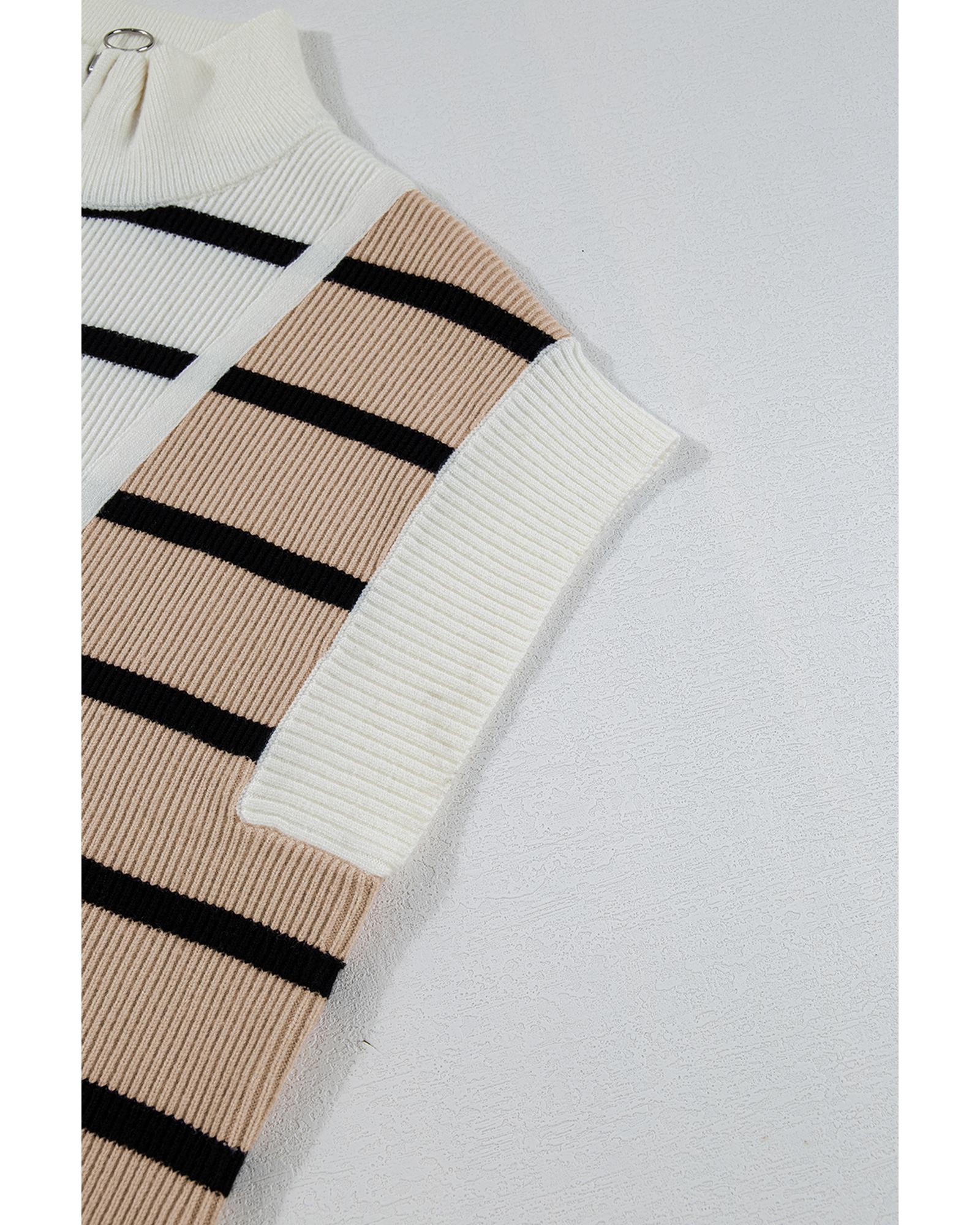 V539-AZEXDC276558-P219-M-202506140521-00 Black Stripe Colorblock Quarter Zip Collar Sweater Vest - M - Image 1