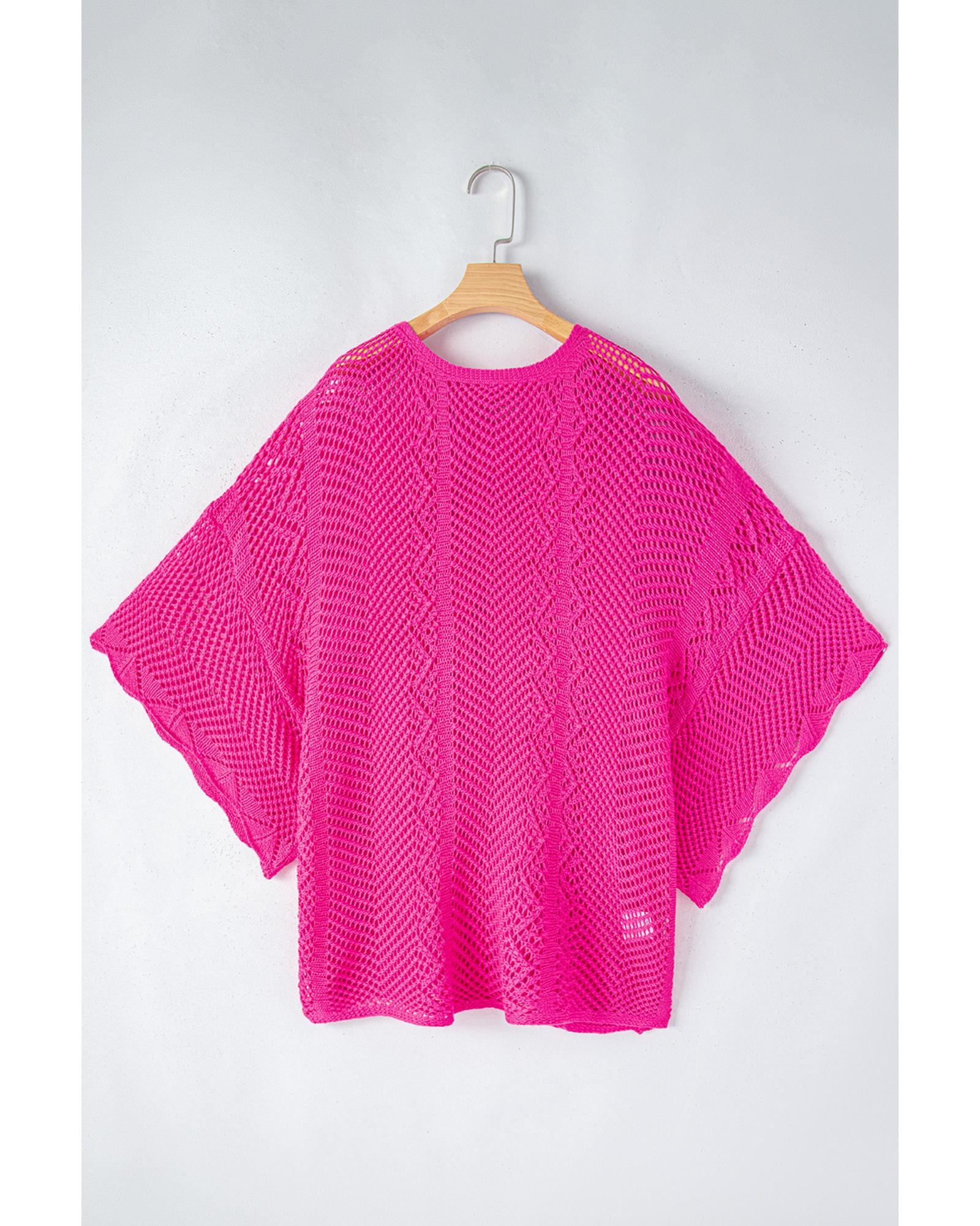 V539-AZEXDC277224-P6-L-202508291525-00 Rose Red Pointelle Knit Scallop Edge Short Sleeve Top - L - Image 1