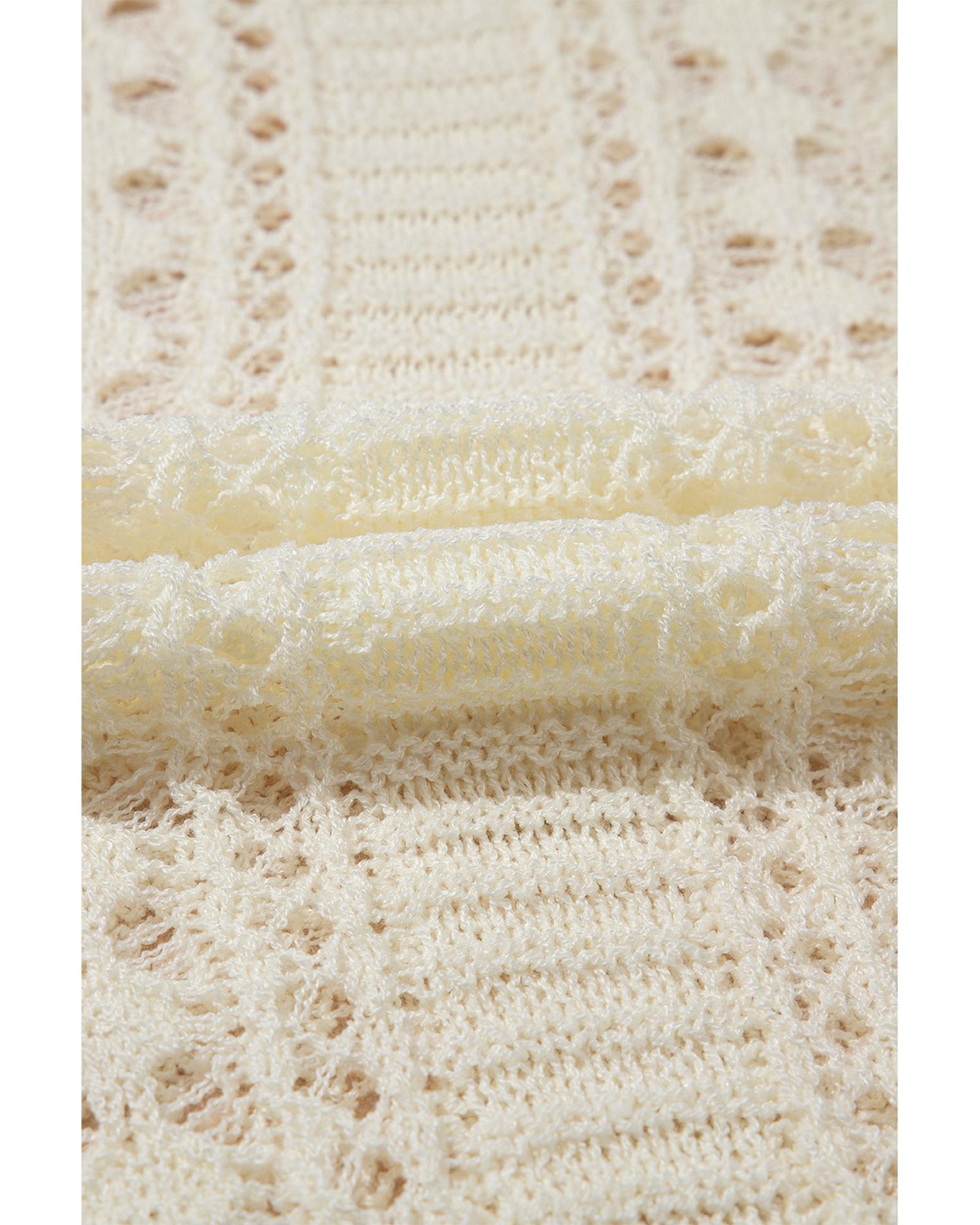 V539-AZEXDC277635-P101-L-202508300520-00 Azura Exchange White Hollow Out Knit Bracelet Sleeve Drop Shoulder Sweater - L - Image 1