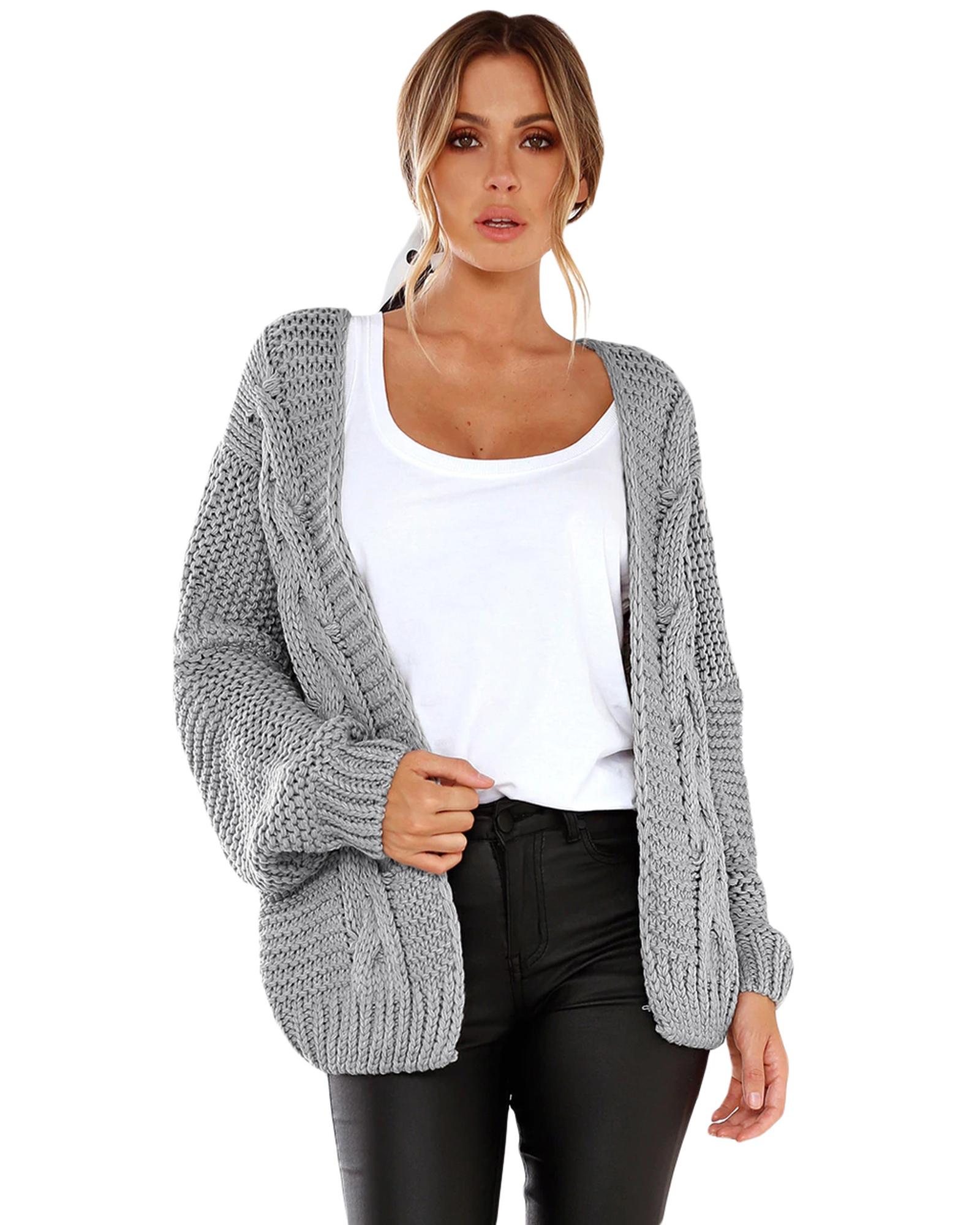 V539-AZEXDC27948-11S-202506140947-00 Azura Exchange Gray Chunky Wide Long Sleeve Knit Cardigan - S - Image 1