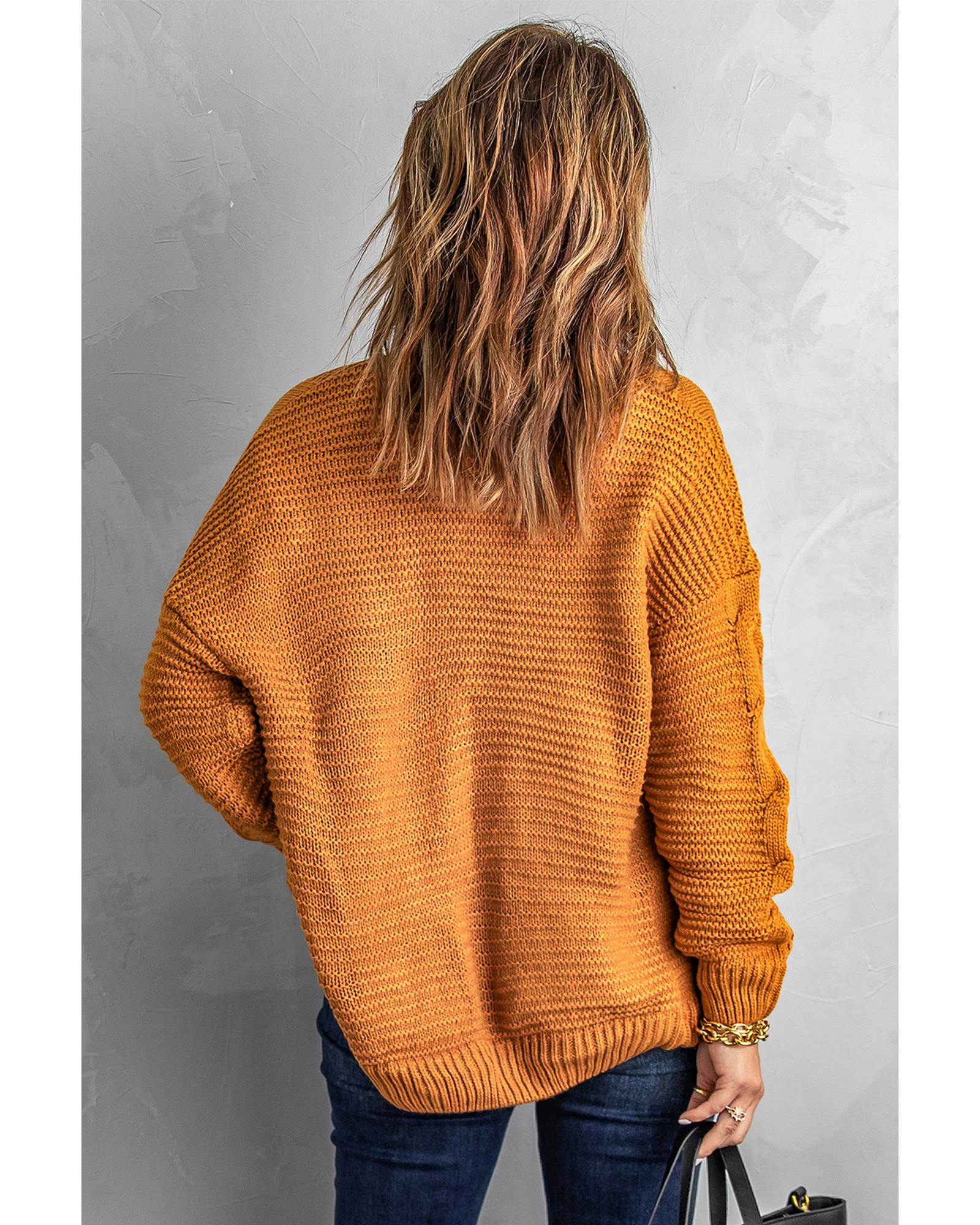 V539-AZEXDC27948-17M-202508292220-00 Khaki Chunky Wide Long Sleeve Knit Cardigan - M - Image 1