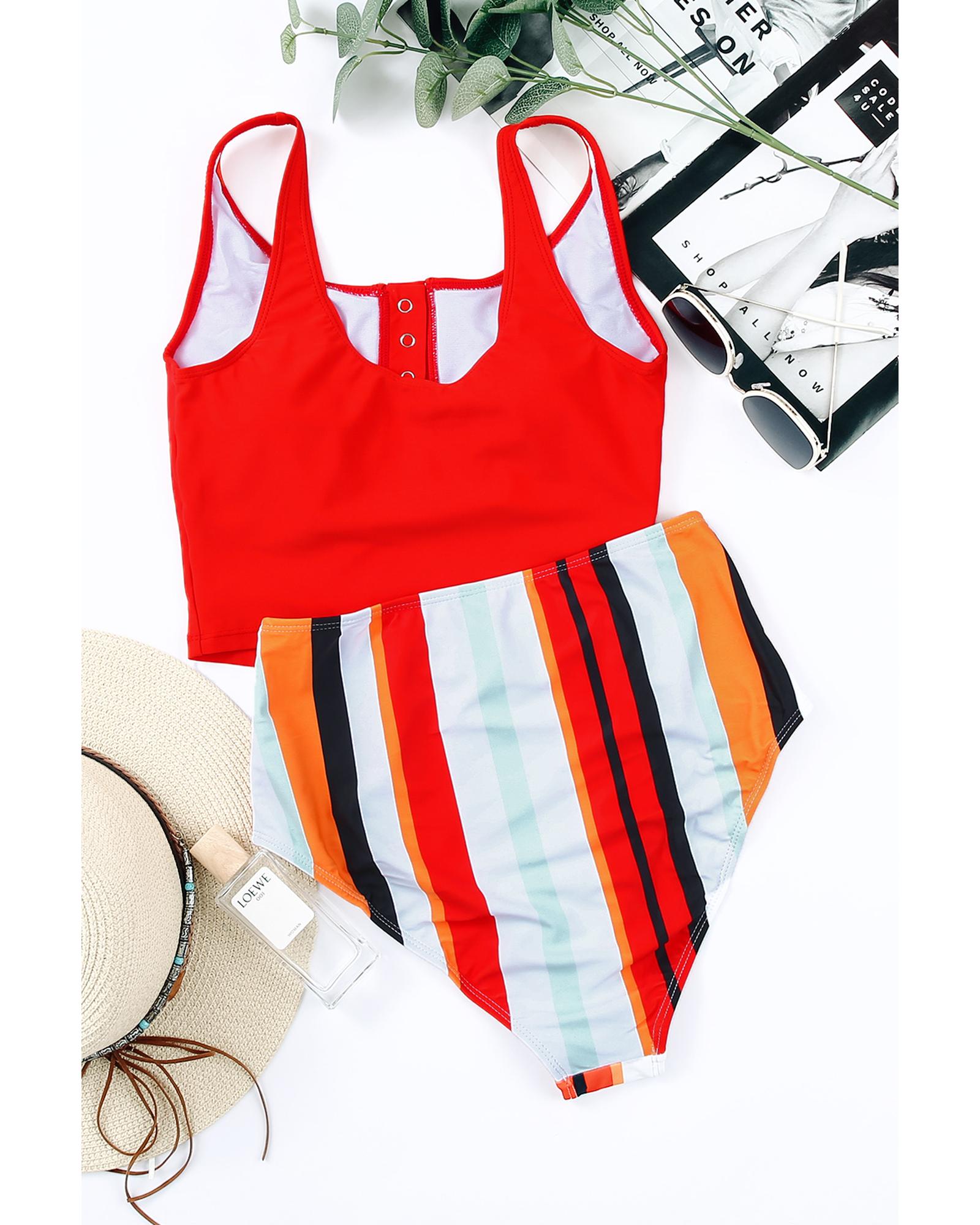 V539-AZEXDC411478-1-S-202506141021-00 Square Neck Sleeveless Fashion Print Tankini Set - S - Image 1
