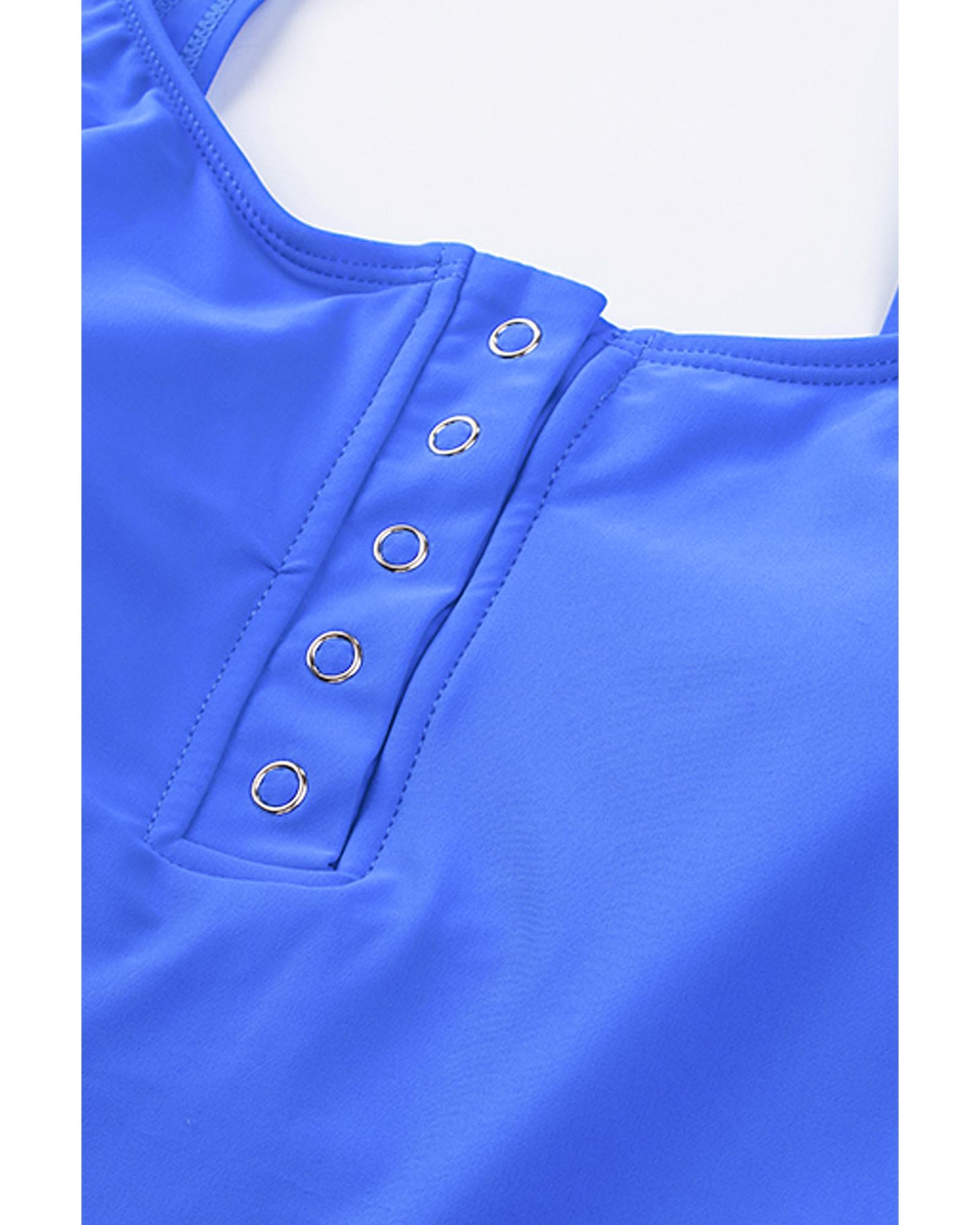 V539-AZEXDC411478-5-M-202508292105-00 Blue Square Neck Sleeveless Fashion Print Tankini Set - M - Image 1