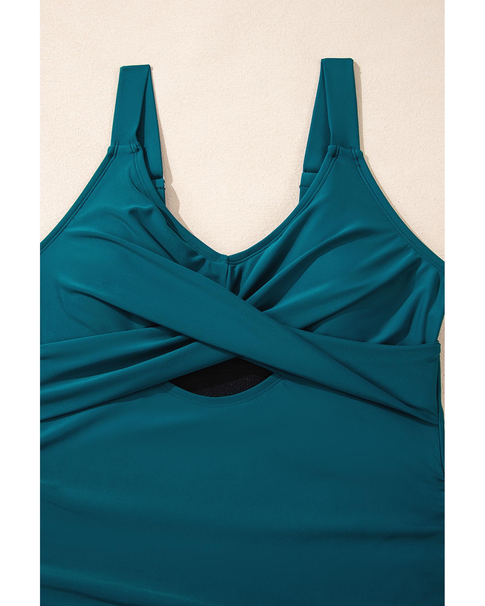 V539-AZEXDC444408-P1709-L-202508280815-00 Sea Green Adjustable Straps Cutout Ruched Knot Slit One Piece Swim Dress - L - Image 1