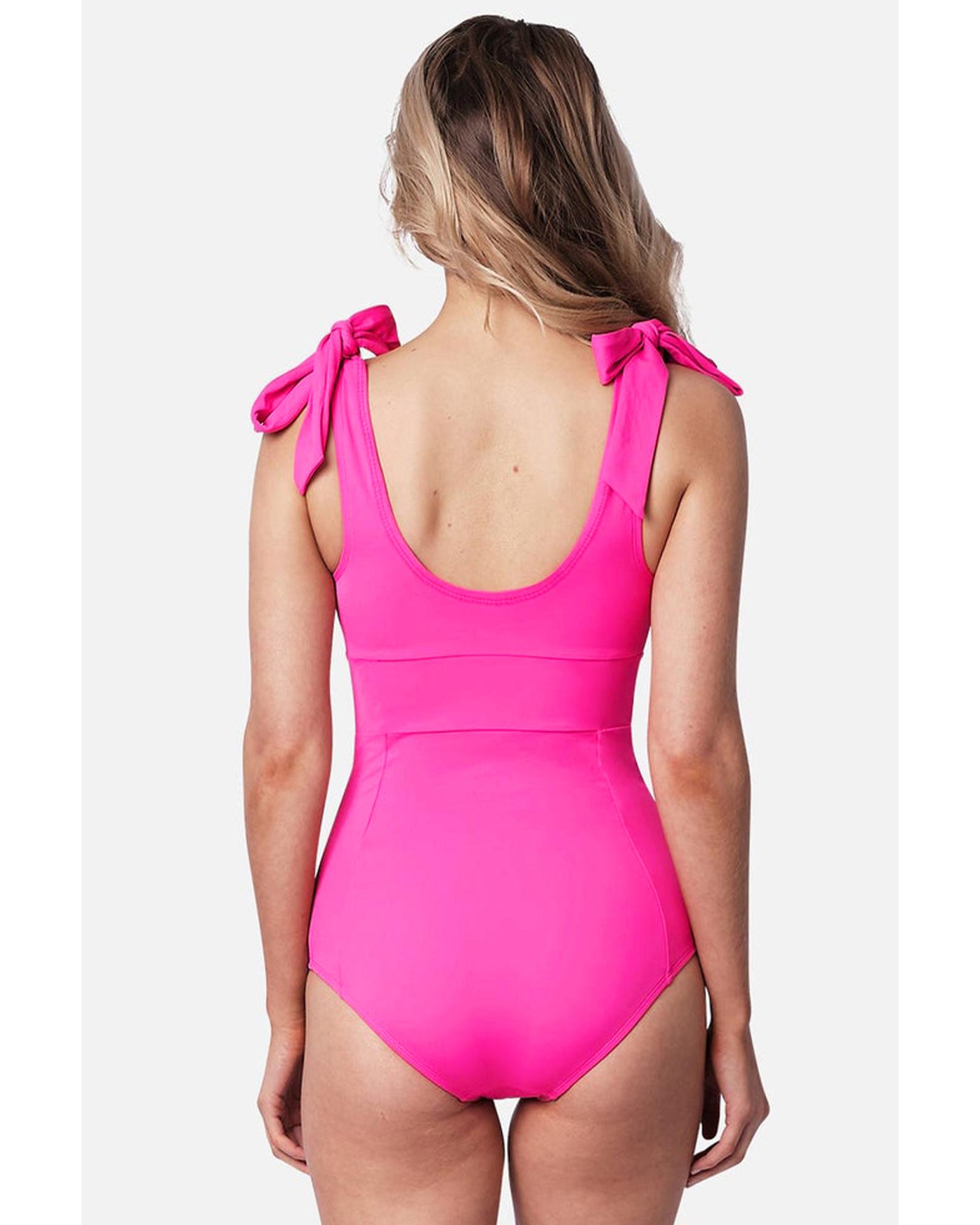 V539-AZEXDC444443-P6-XL-202508281845-00 Rose Red Square Neck Knotted Shoulder Open Back One Piece Swimsuit - XL - Image 1