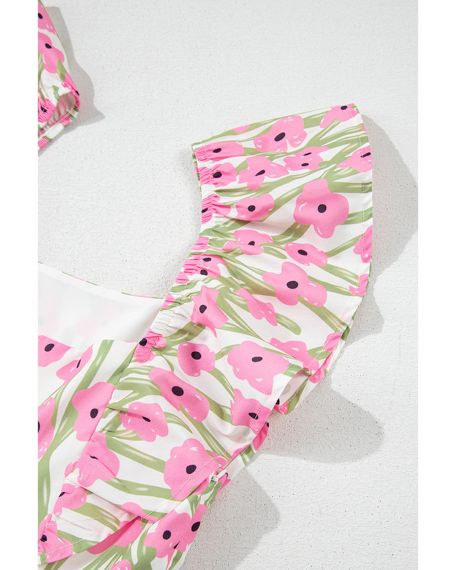 V539-AZEXDC6119896-P1020-XL-202508291345-00 Pink Floral Print Square Neck Ruffled Strap Maxi Dress - XL - Image 1