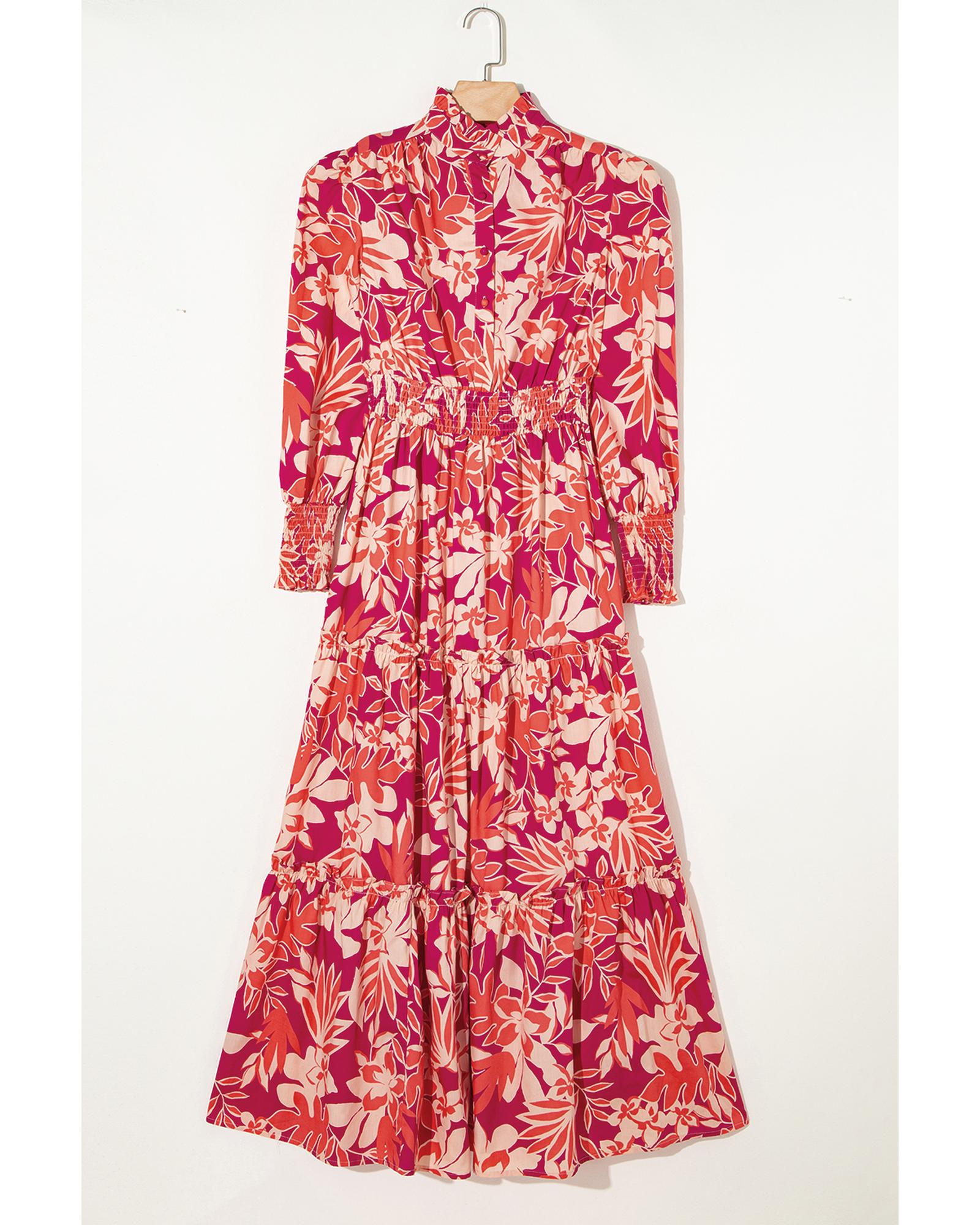 V539-AZEXDC6121342-P620-L-202506141642-00 Rose Floral Print Buttoned Smocked High Waist Maxi Dress - L - Image 1