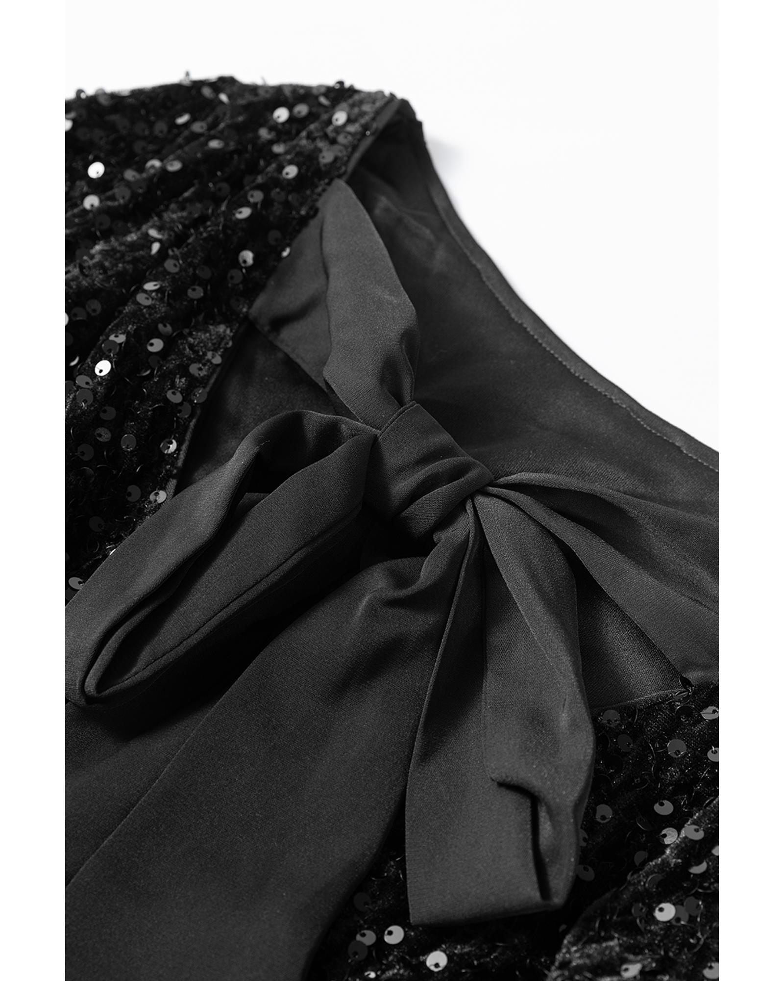 V539-AZEXDC6121351-P2-XL-202508282330-00 Black Sequin Long Sleeve Knot Cutout Back Mini Dress - XL - Image 1