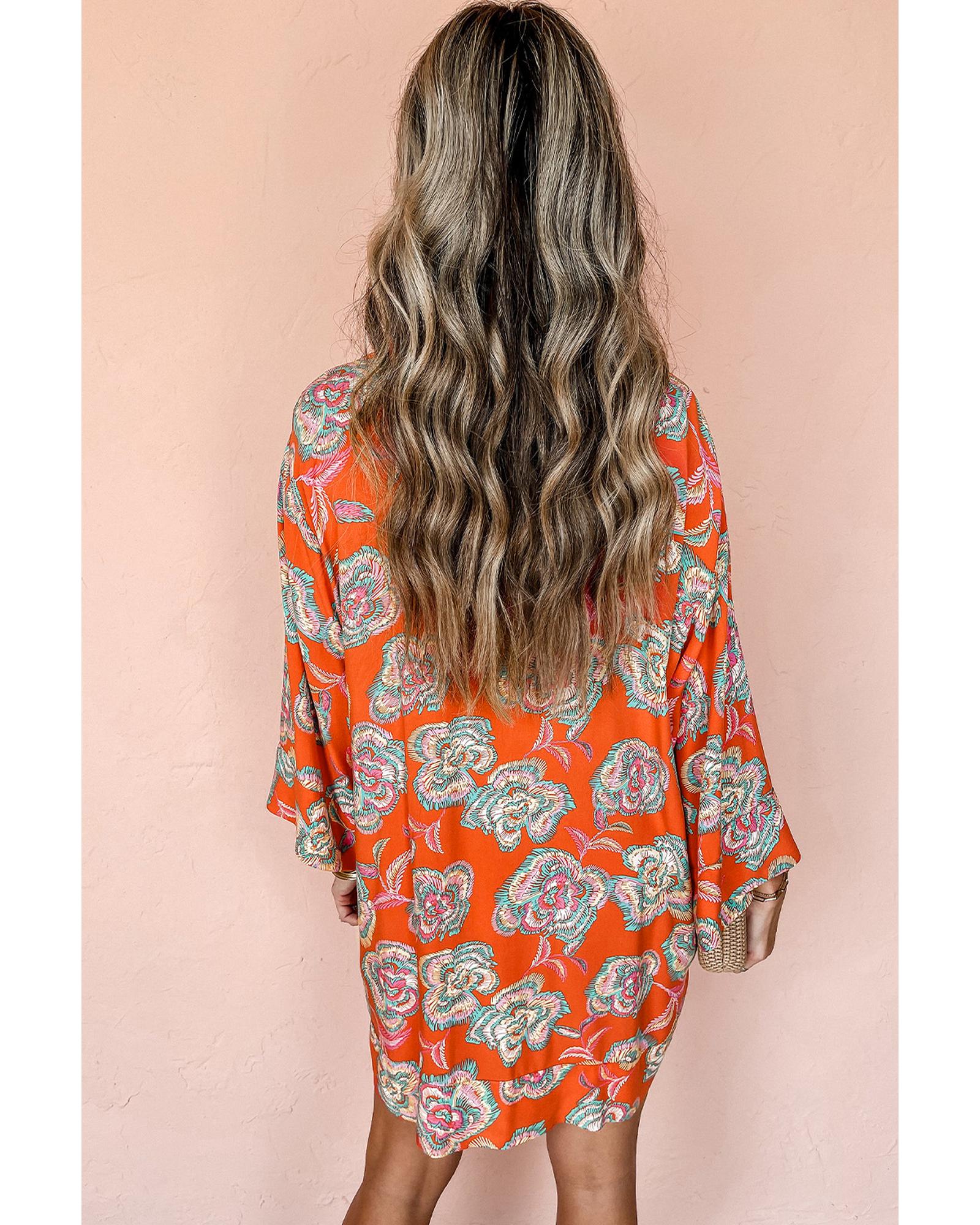 V539-AZEXDC6121374-P320-XL-202508292015-00 Red Floral Print Lapel Collar Loose Shirt Mini Dress - XL - Image 1