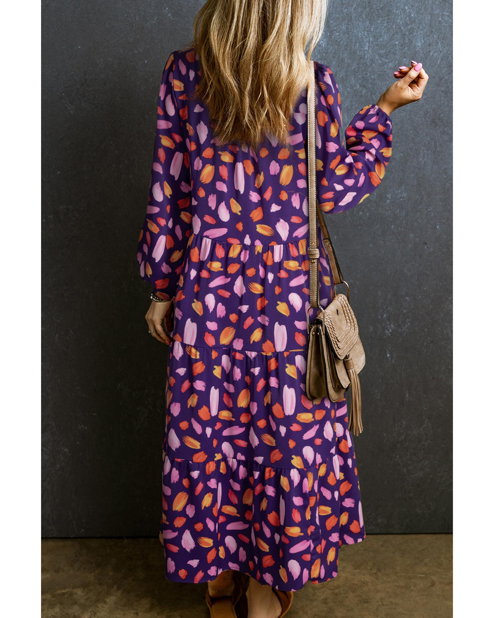 V539-AZEXDC6121486-P520-2XL-202508291820-00 Blue Petal Collared Tiered Flowy Long Dress - 2XL - Image 1