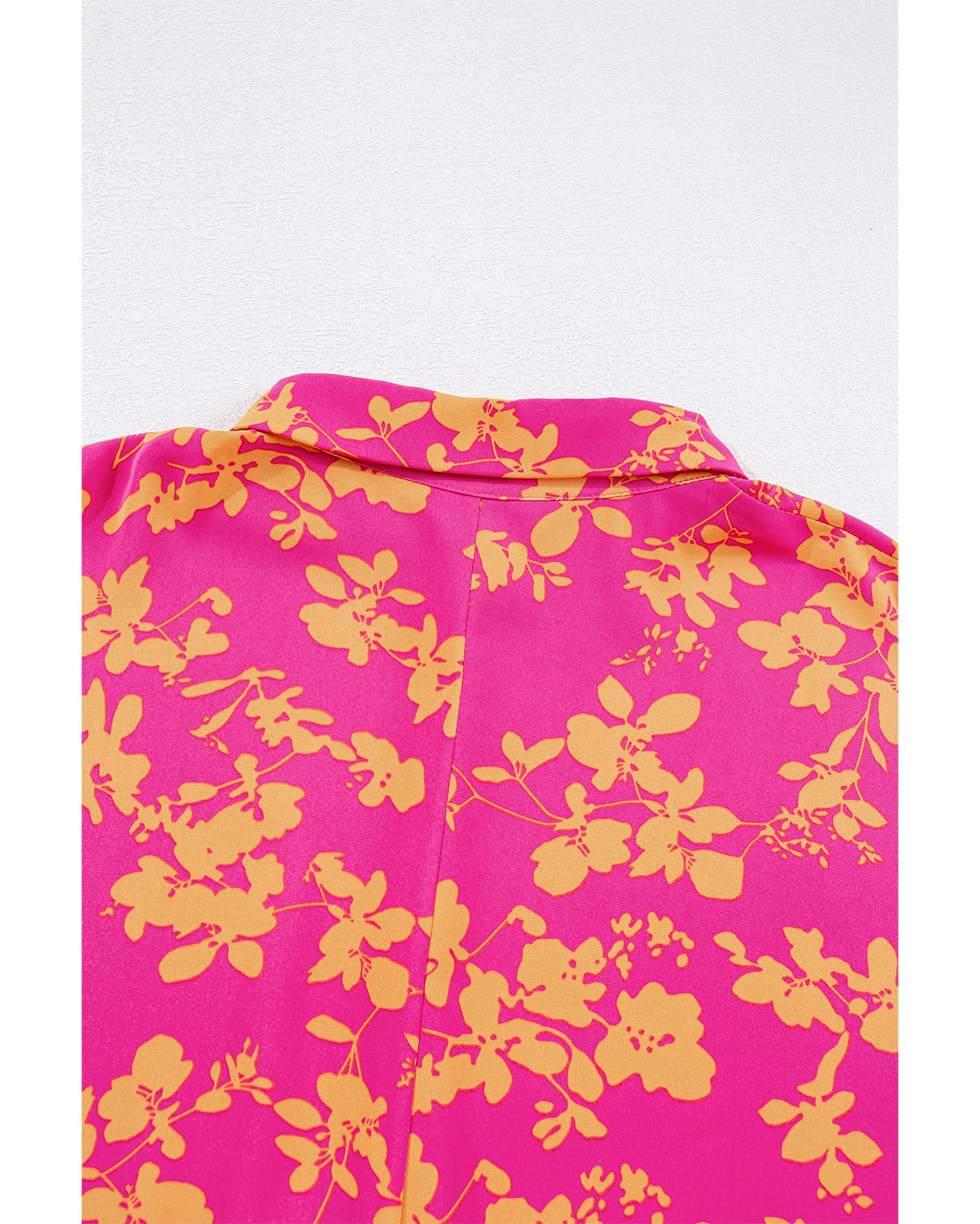 V539-AZEXDC6121570-P1020-M-202508280930-00 Pink Floral Print Drawstring Tunic Flowy Short Dress - M - Image 1