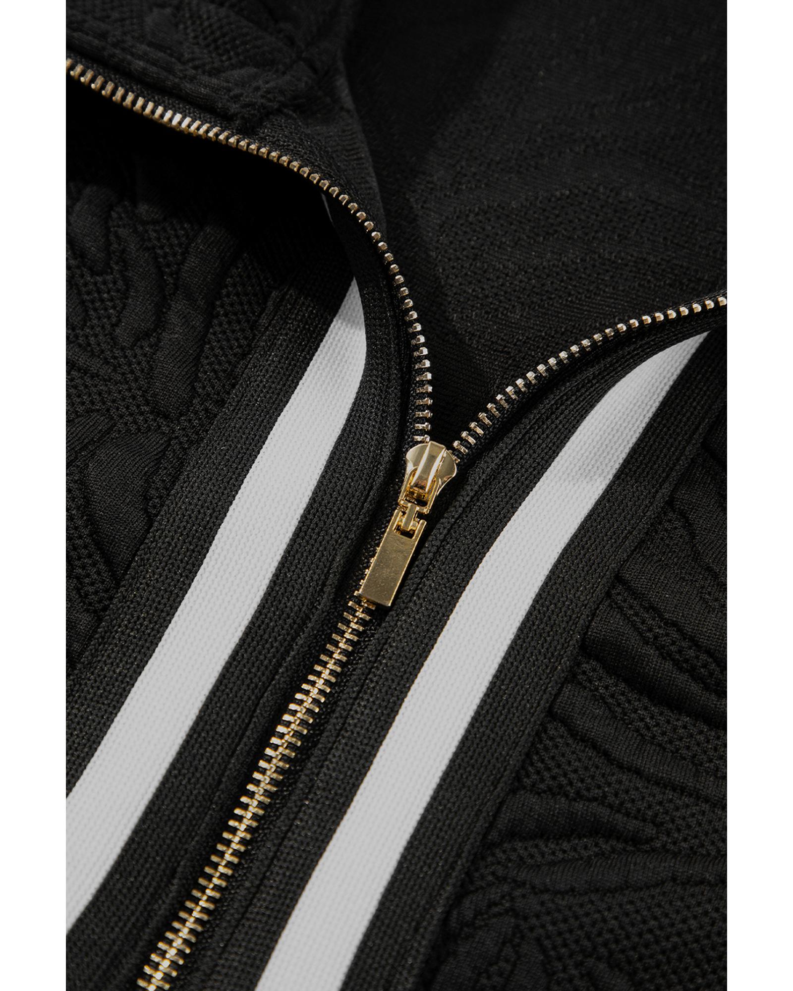 V539-AZEXDC6122011-P2-L-202508282135-00 Black Jacquard Textured Quarter Zipper Shift Mini Dress - L - Image 1