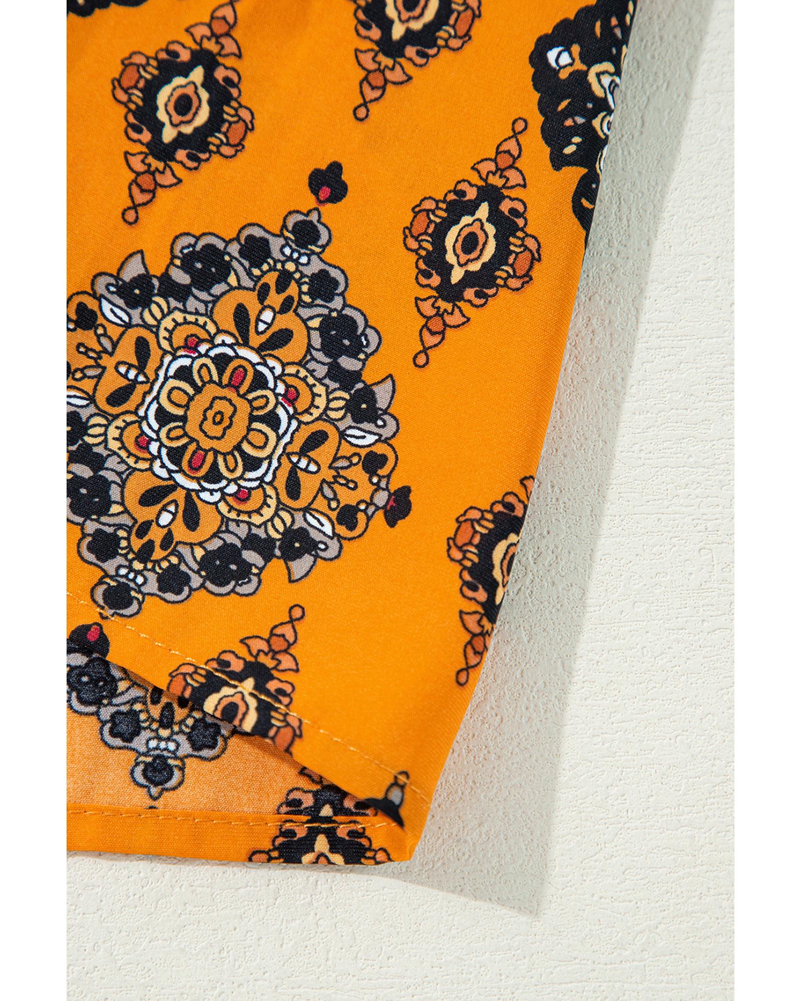 V539-AZEXDC6122019-P1420-L-202508300100-00 Orange Western Geometric Print Tiered Frilled Loose Fit Midi Dress - L - Image 1