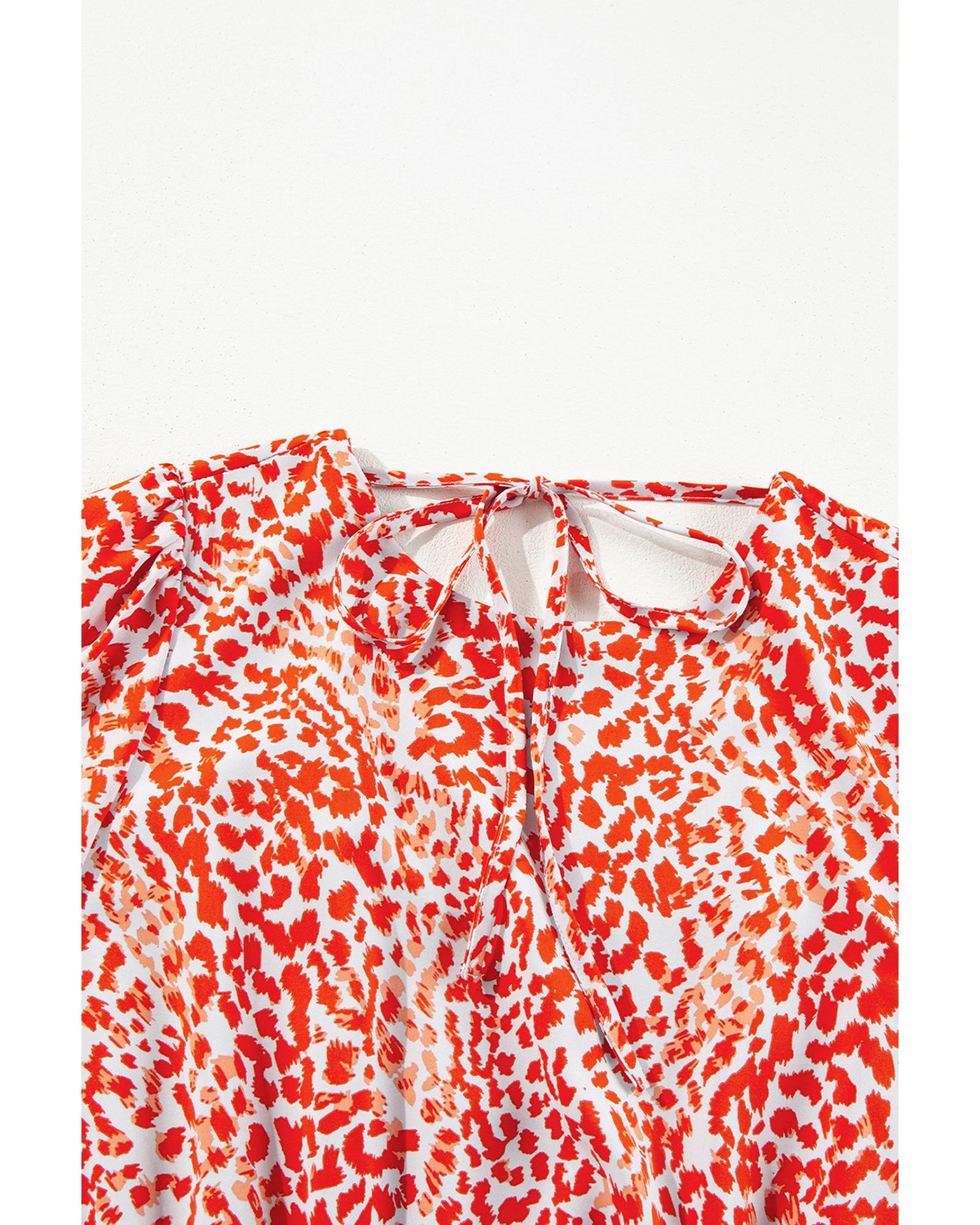 V539-AZEXDC6122108-P103-XL-202508311330-00 Tomato Red Leopard Print Long Sleeve Hollowed Back Split Mini Dress - XL - Image 1