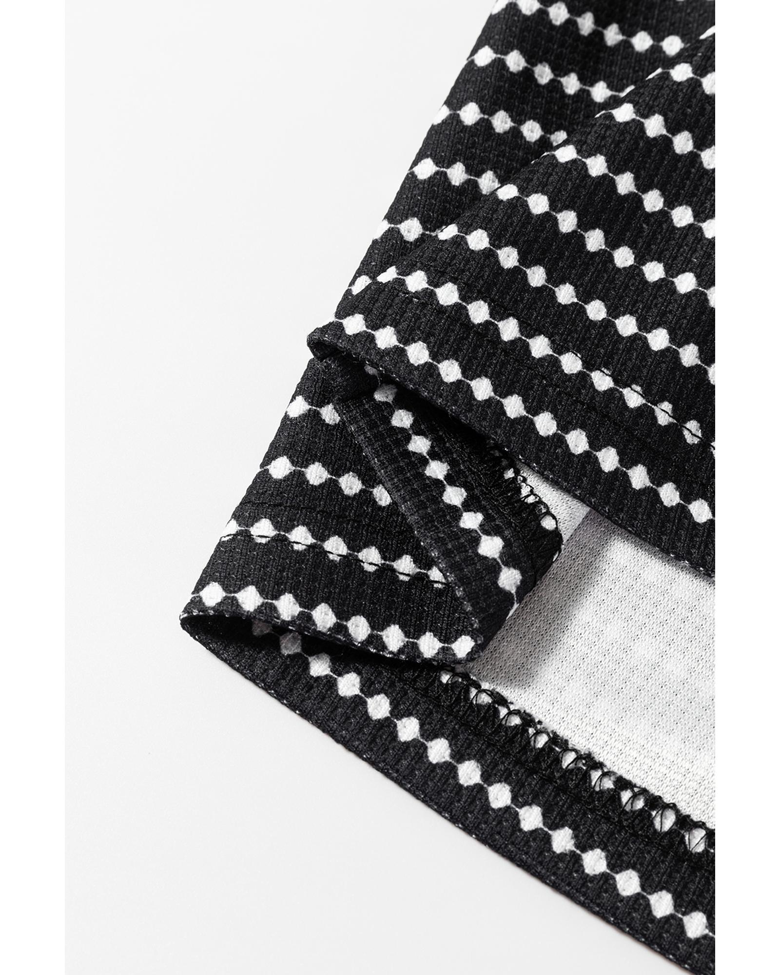 V539-AZEXDC6122267-P2-M-202508311415-00 Black Striped V Neck Long Puff Sleeve Shift Dress - M - Image 1