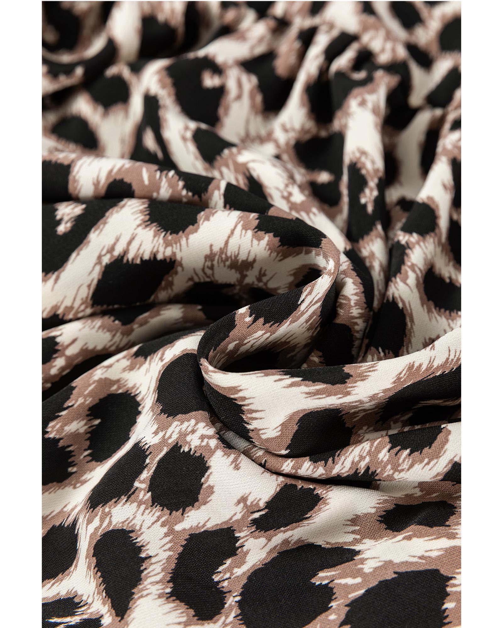 V539-AZEXDC6122438-P1620-M-202508310905-00 Khaki Cheetah Print Backless V Neck Loose Fit Mini Dress - M - Image 1