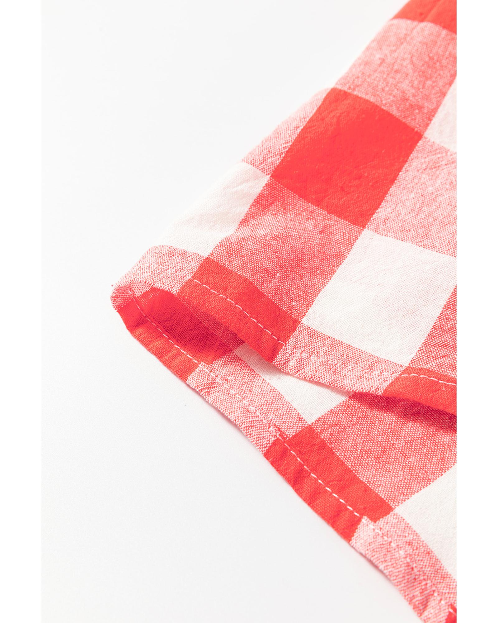 V539-AZEXDC6122482-P10-M-202508310430-00 Pink Oversized Plaid Puff Sleeve Round Hem Shirt Dress - M - Image 1